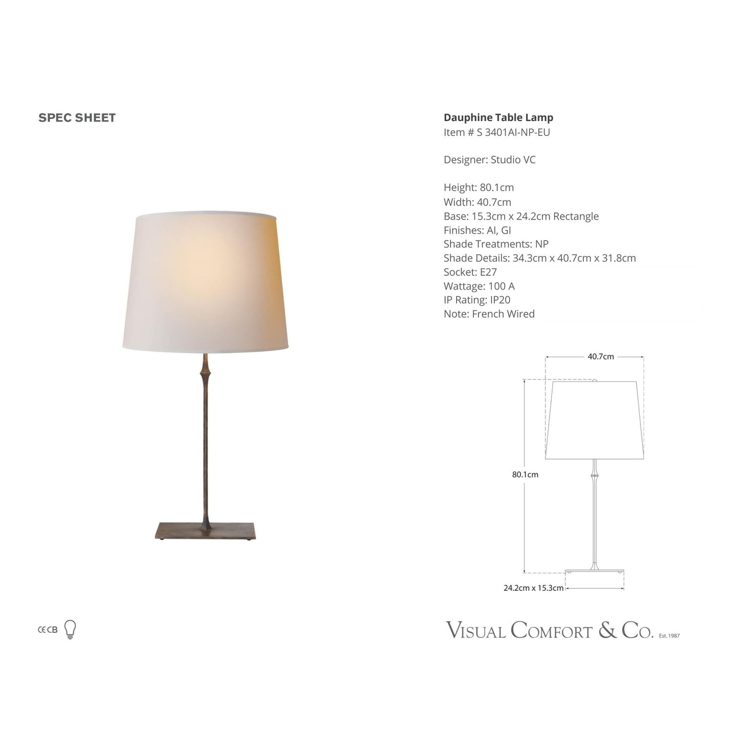 Studio VC Dauphine Natural Paper Table Lamp - Aged Iron Table Lamp Bloomingdales Lighting