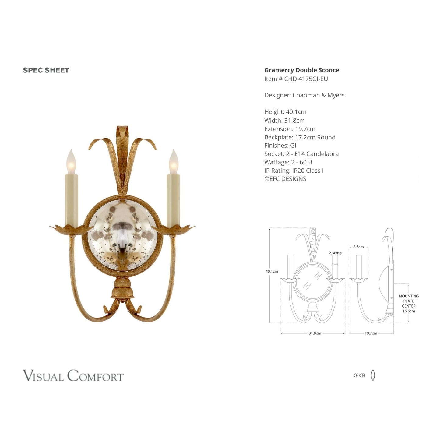 E. F. Chapman Gramercy Antique Double Wall Sconce - Gilded Iron Wall Light Bloomingdales Lighting