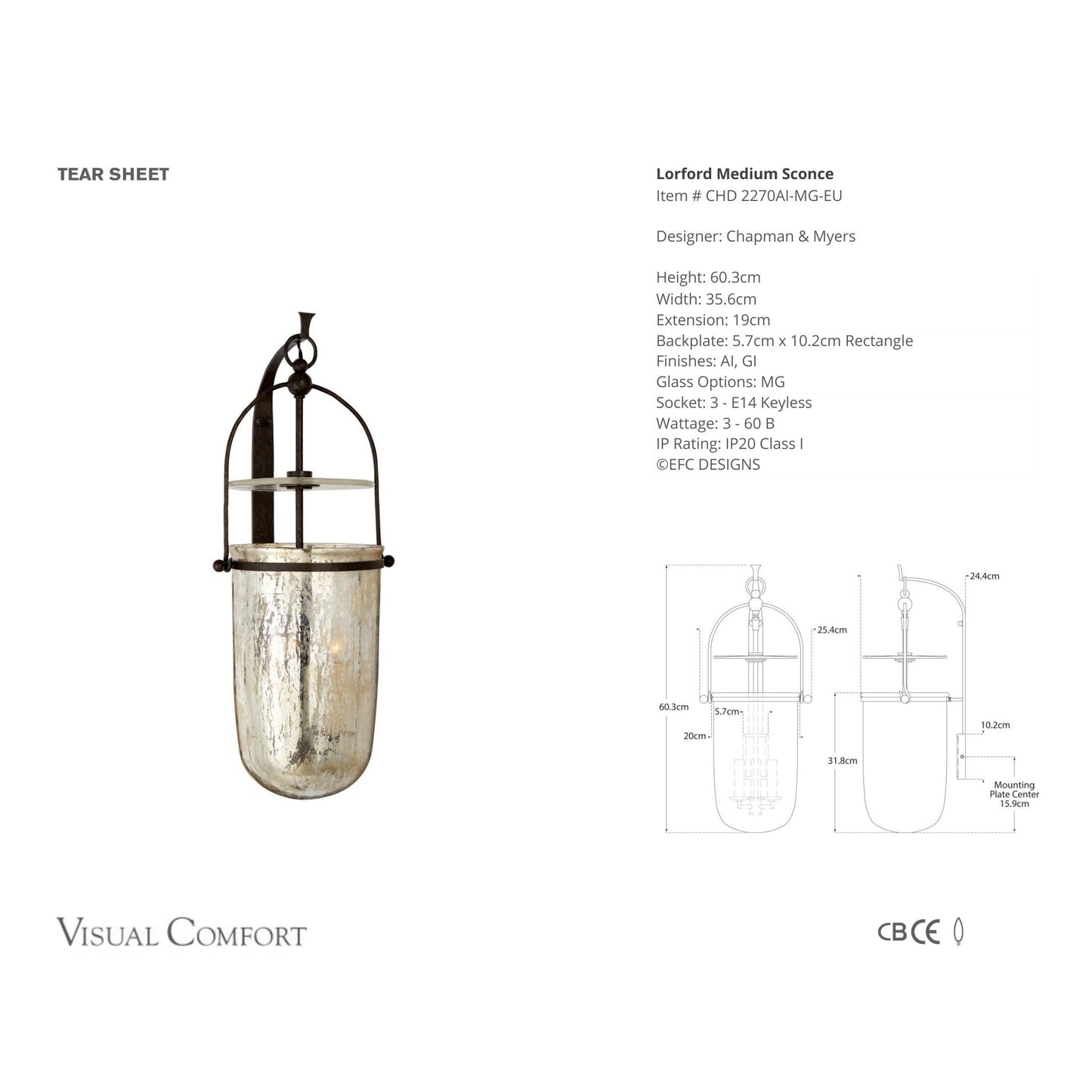 E. F. Chapman Lorford Vintage Medium Wall Sconce - Aged Iron Wall Light Bloomingdales Lighting
