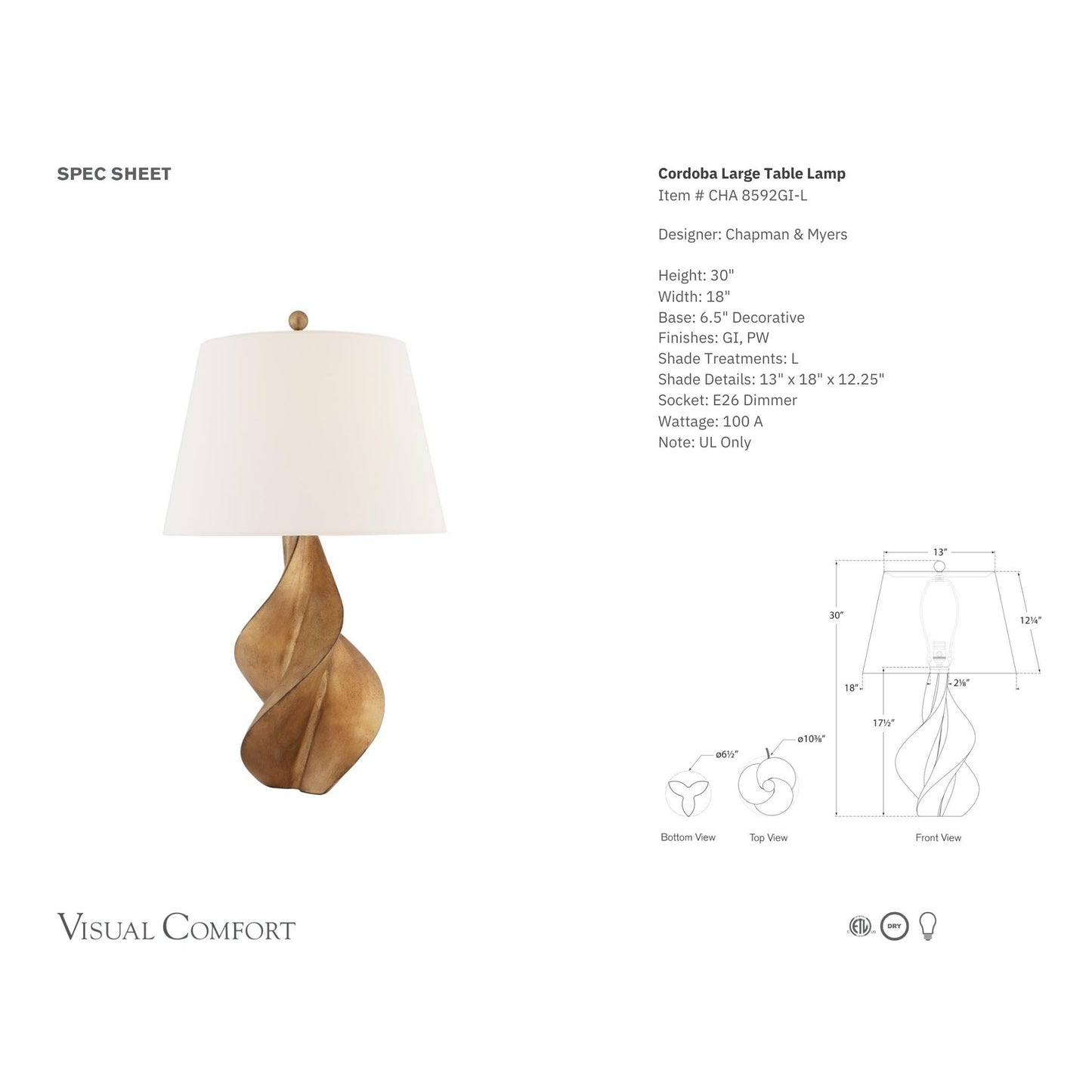 Chapman & Myers Cordoba Large Spiral Table Lamp Table Lamp Bloomingdales Lighting