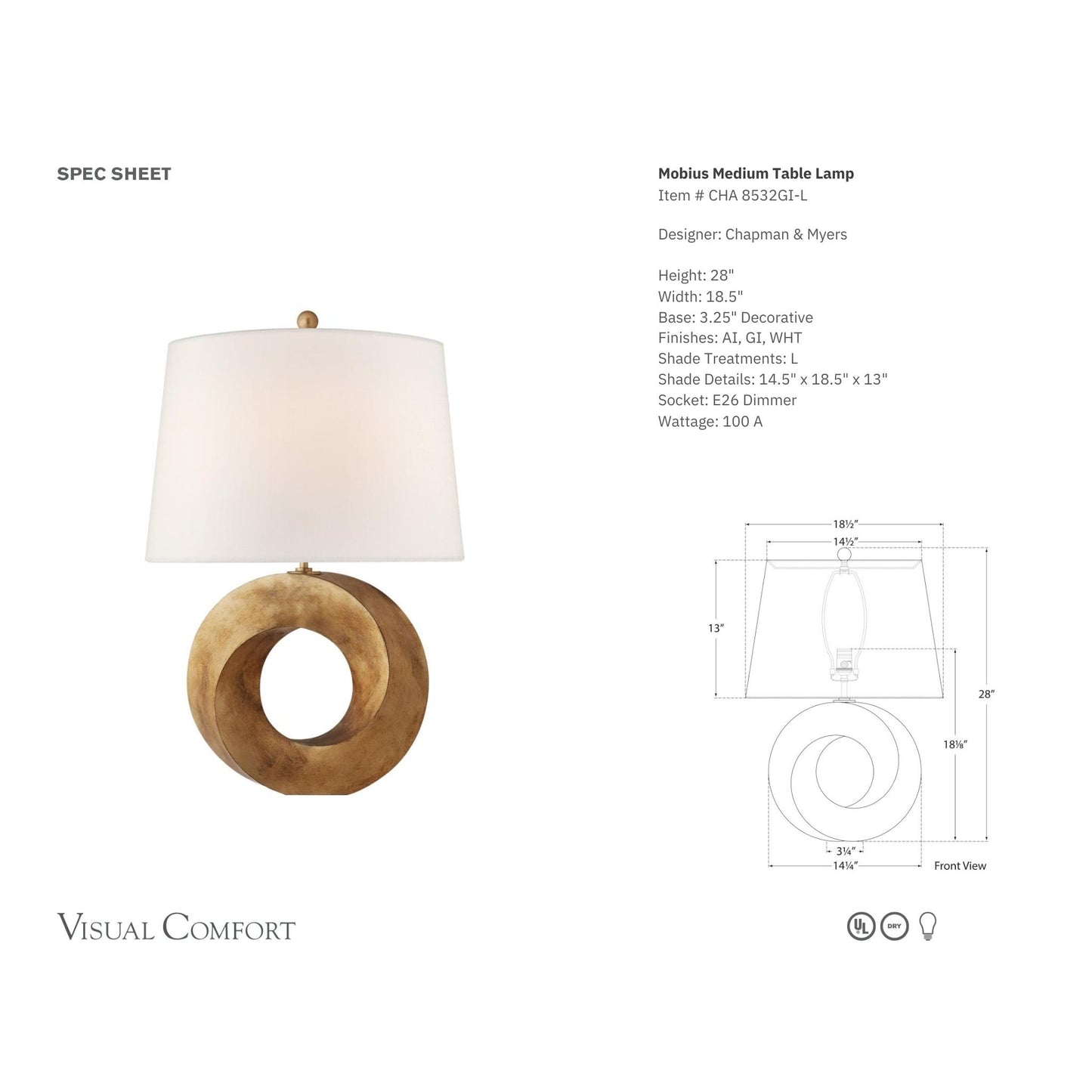 Chapman & Myers Mobius Medium Table Lamp - Gilded Iron Table Lamp Bloomingdales Lighting