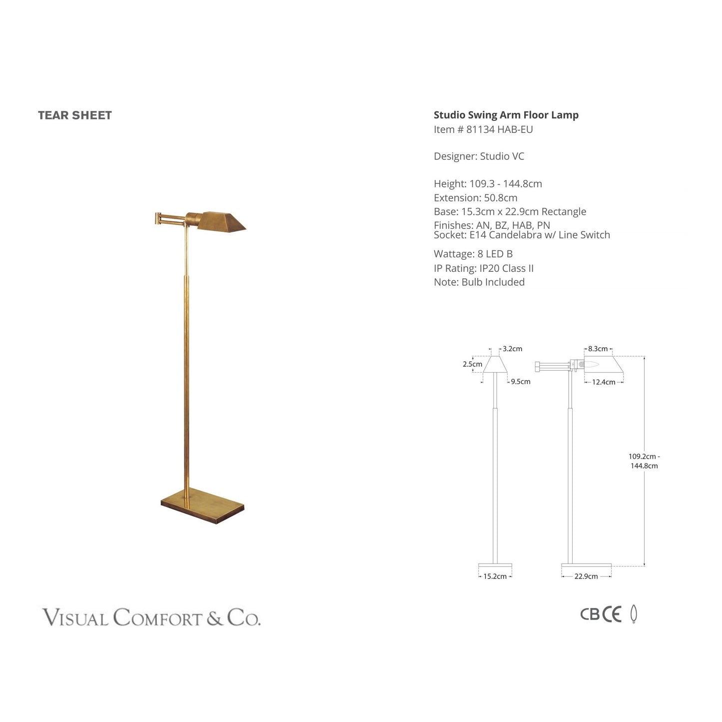 Studio VC Swing Arm Floor Lamp - Antique Brass Floor Lamp Bloomingdales Lighting