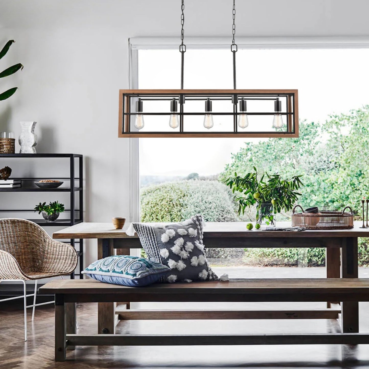 BANQUET Retro Rectangular Wood Frame Pendant Light - Oak Pendant Light CLA Lighting