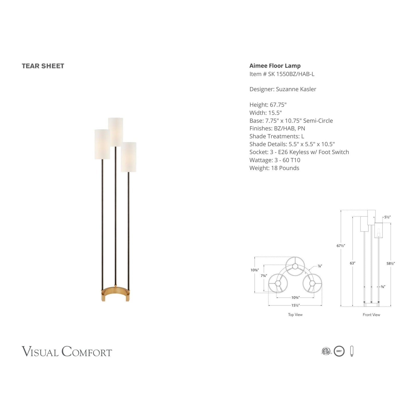 Suzanne Kasler Aimee Floor Lamp - Bronze & Brass Floor Lamp Bloomingdales Lighting