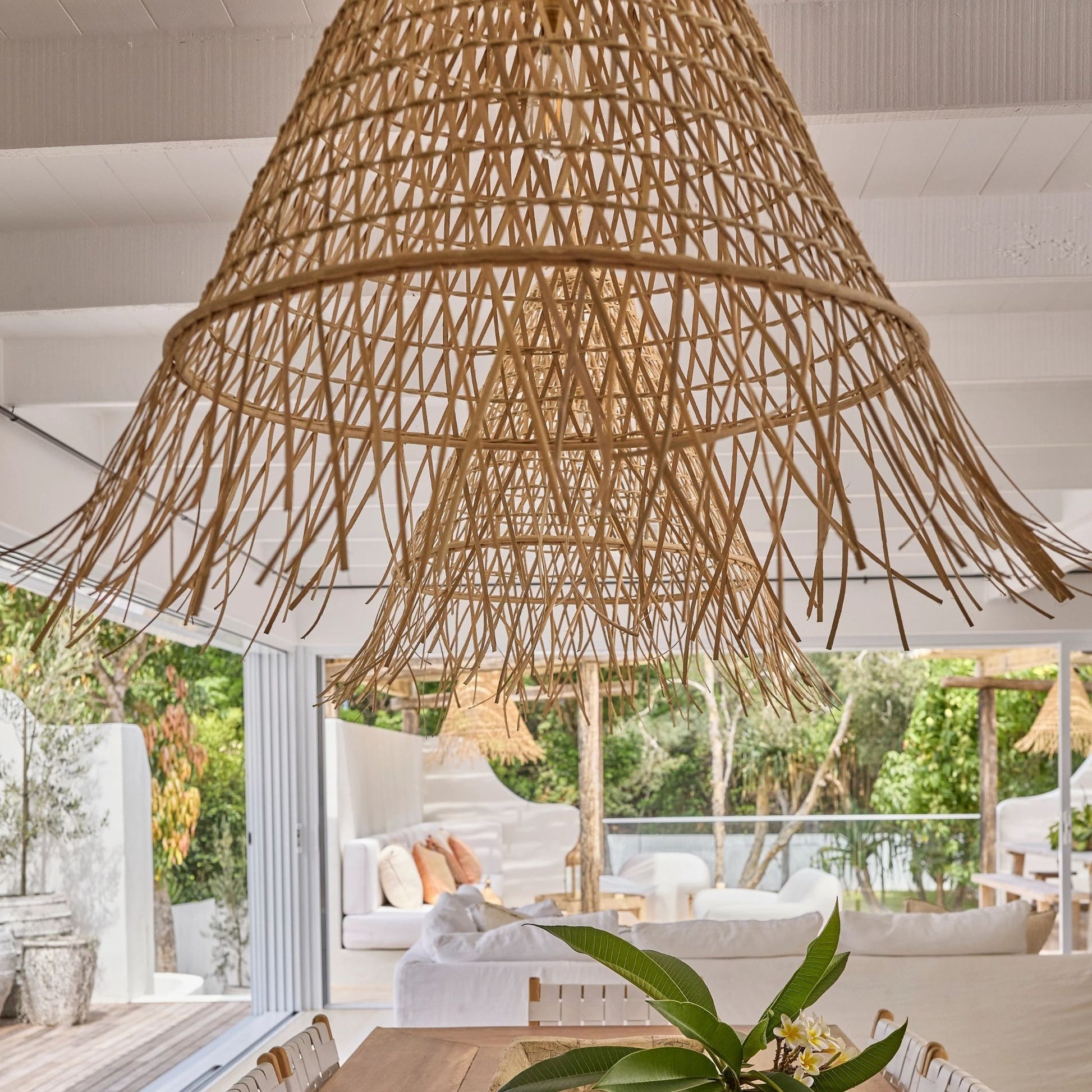 Bakaro Natural Rattan Cone Pendant Light Pendant Light Bisque Interiors