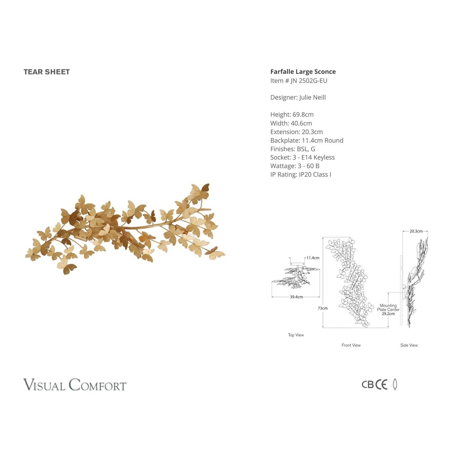 Julie Neill Farfalle Large Nature Wall Sconce Wall Light Bloomingdales Lighting