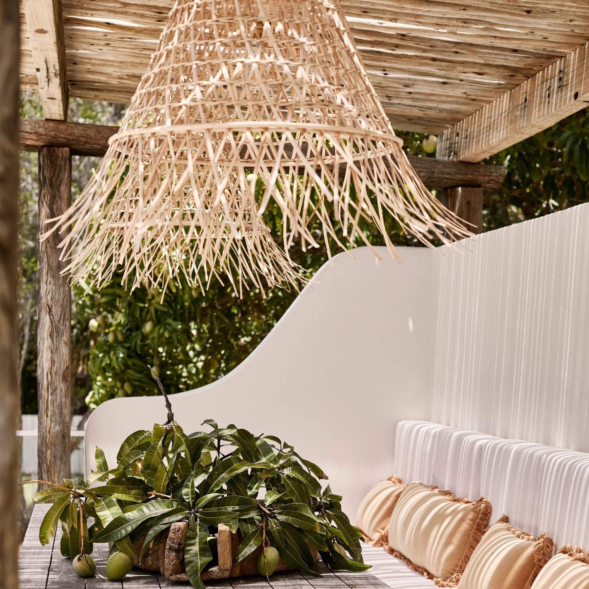 Bakaro Natural Rattan Cone Pendant Light Pendant Light Bisque Interiors