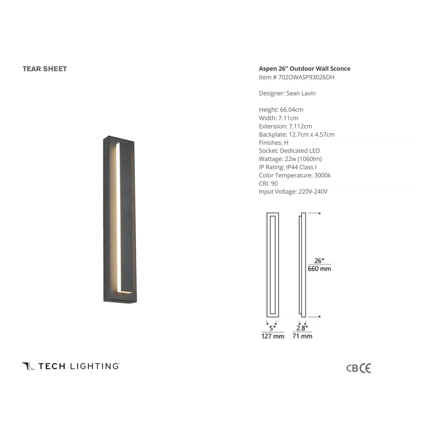 Sean Lavin Aspen 26" Outdoor Wall Sconce - Charcoal Wall Light Bloomingdales Lighting
