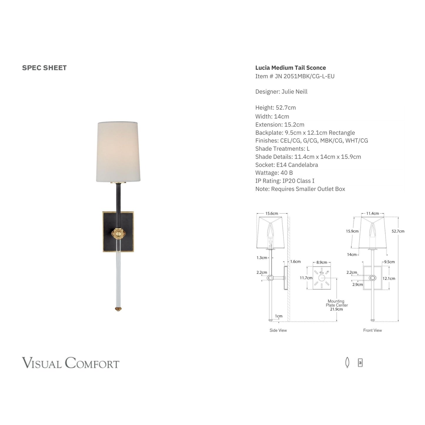 Julie Neill Lucia Crystal Medium Tail Wall Sconce - Matte Black Wall Light Bloomingdales Lighting
