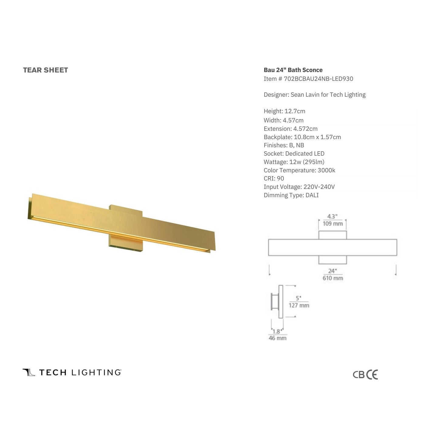 Sean Lavin Bau 24" Bath Wall Sconce - Brass Wall Light Bloomingdales Lighting