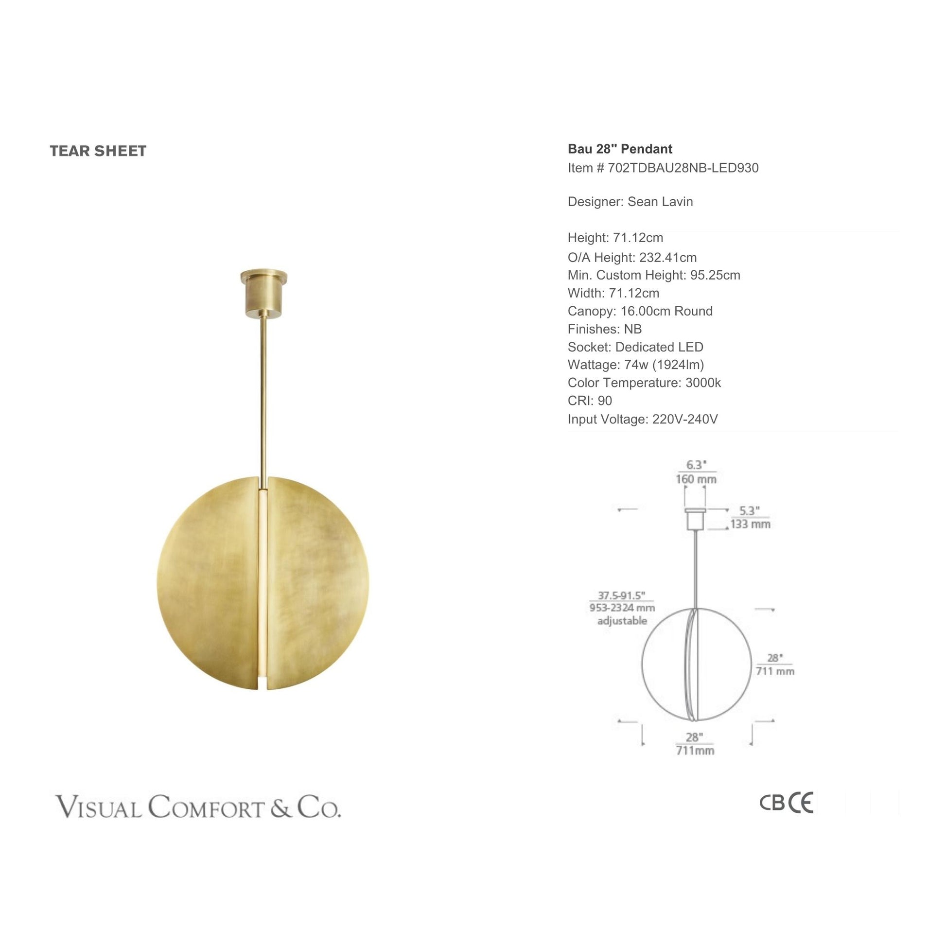 Sean Lavin Bau 28" Pendant Light - Natural Brass Pendant Light Bloomingdales Lighting
