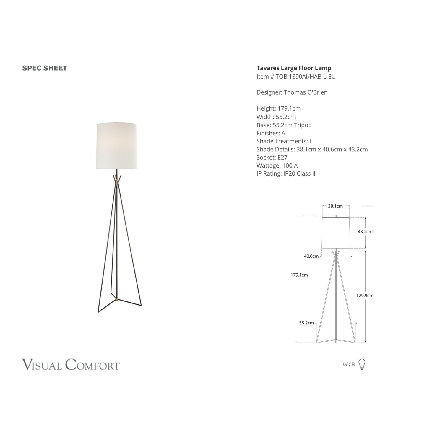 Thomas O'Brien Tavares Large Floor Lamp - Aged Iron Floor Lamp Bloomingdales Lighting