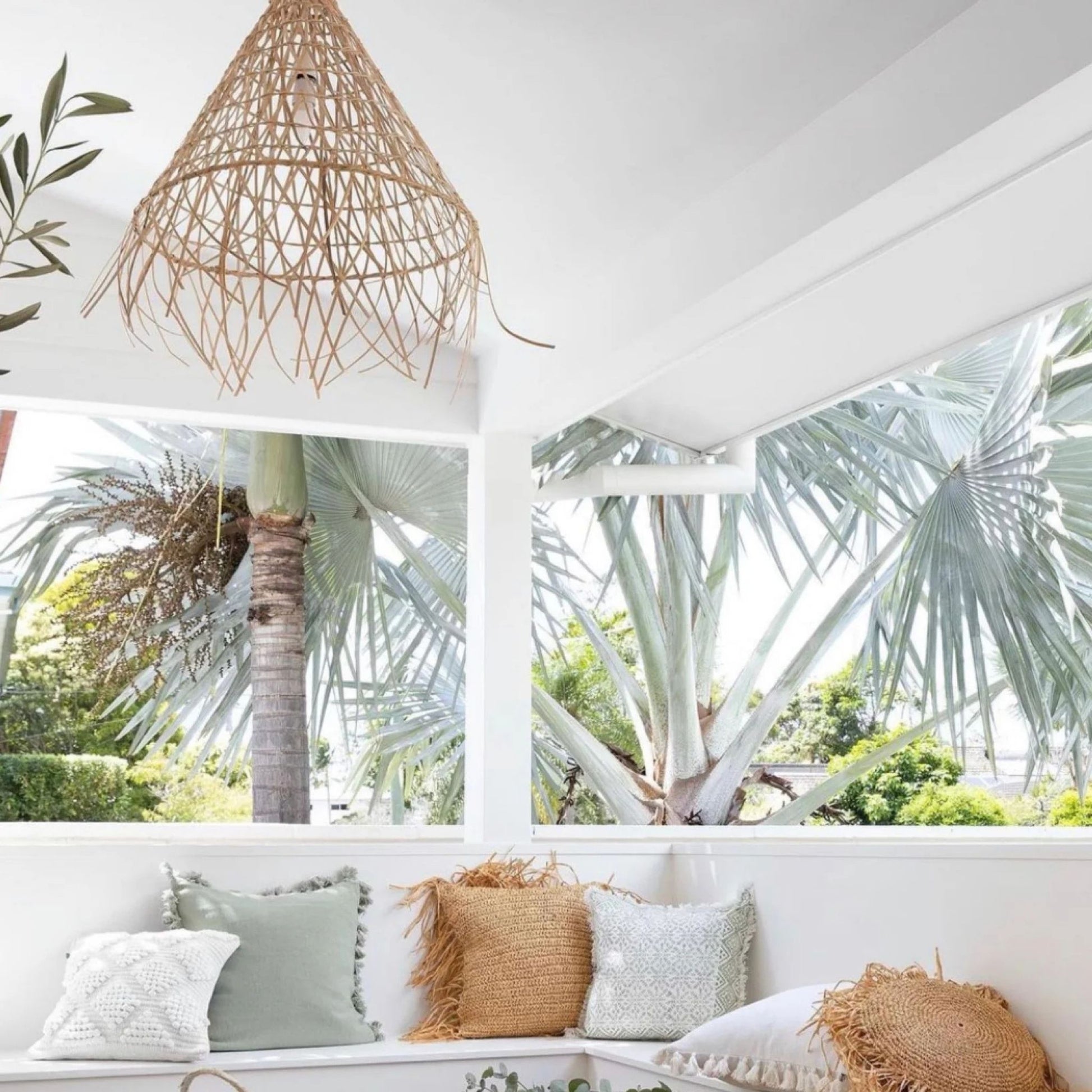 Bakaro Natural Rattan Cone Pendant Light Pendant Light Bisque Interiors