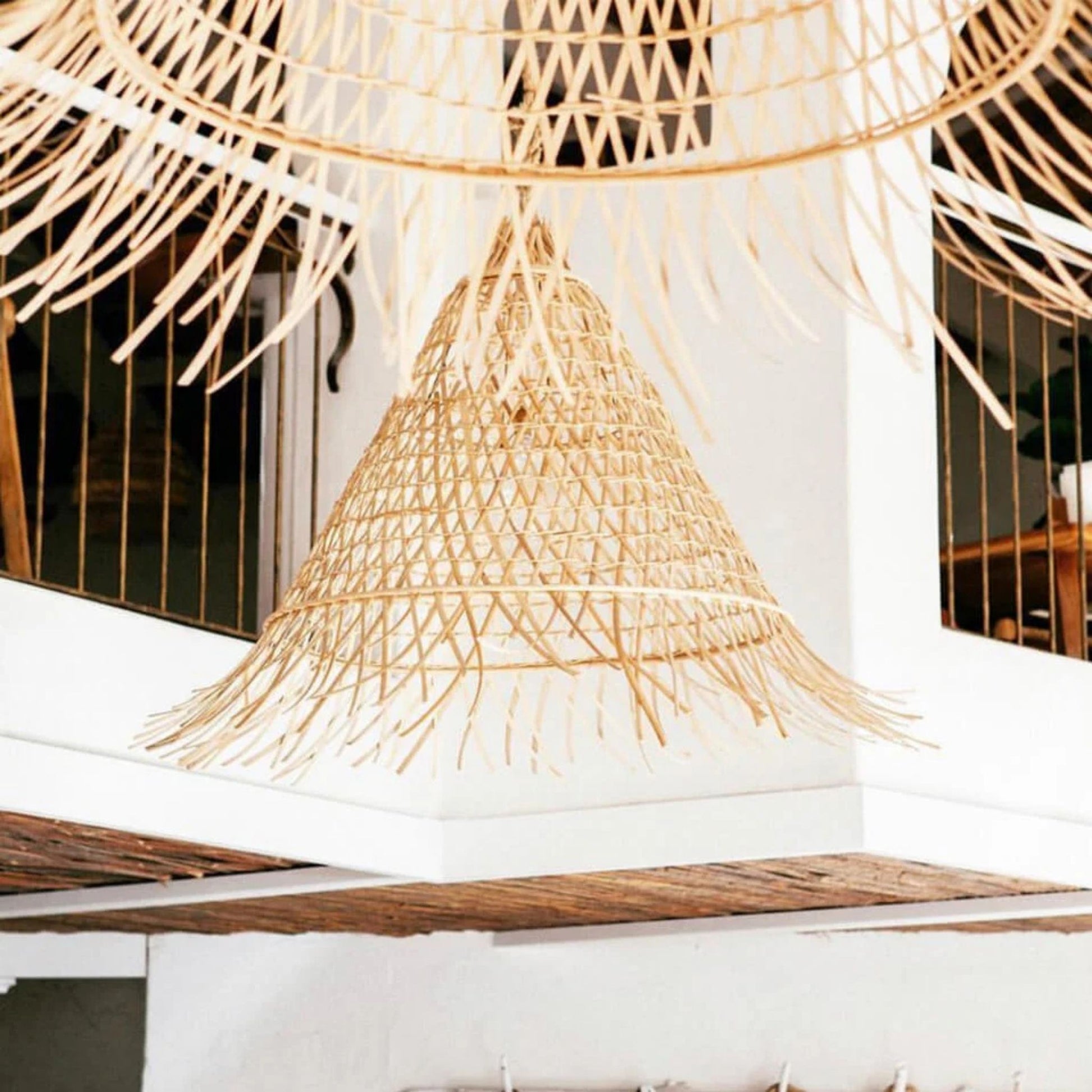 Bakaro Natural Rattan Cone Pendant Light Pendant Light Bisque Interiors