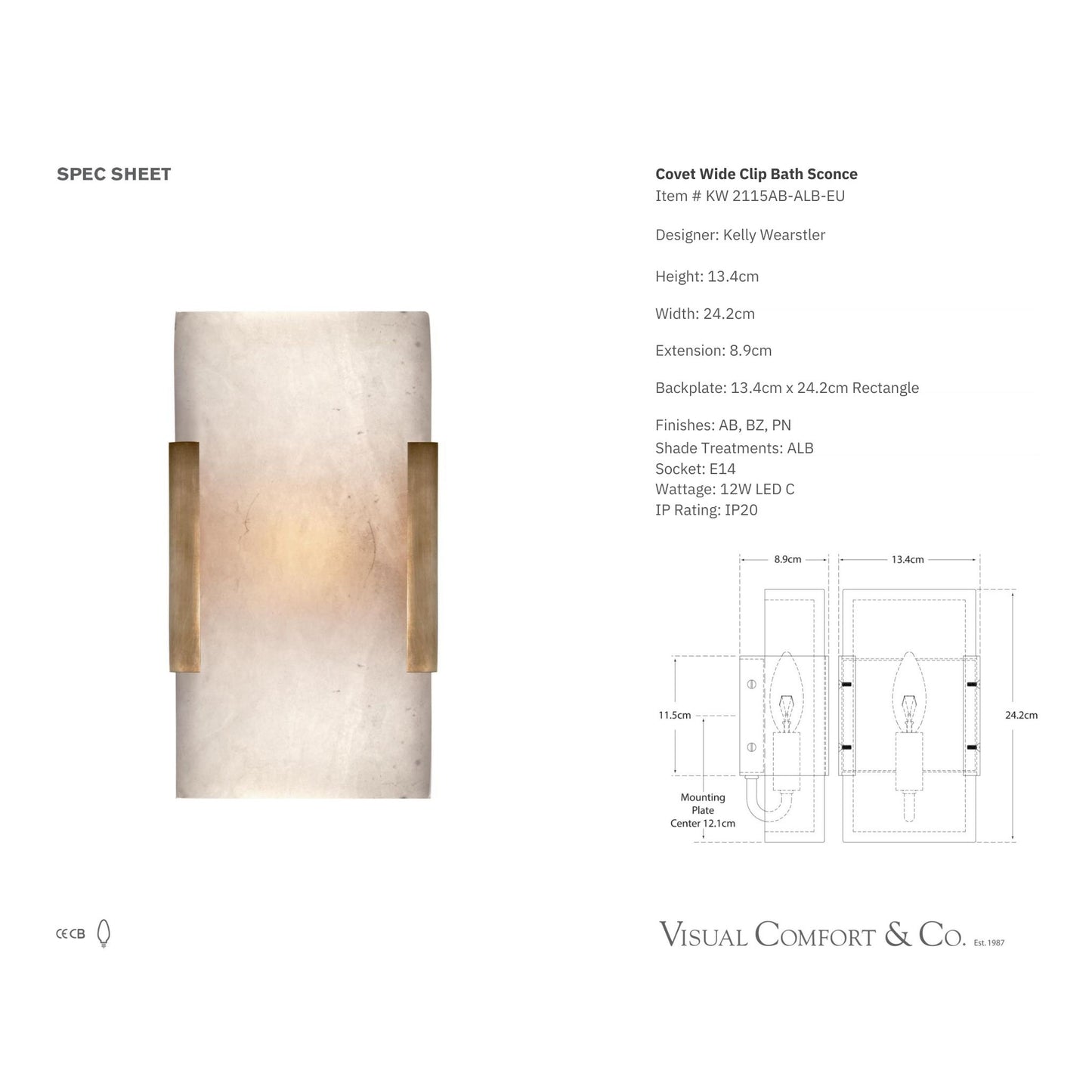 Kelly Wearstler Covet Wide Clip Alabaster Wall Sconce Wall Light Bloomingdales Lighting