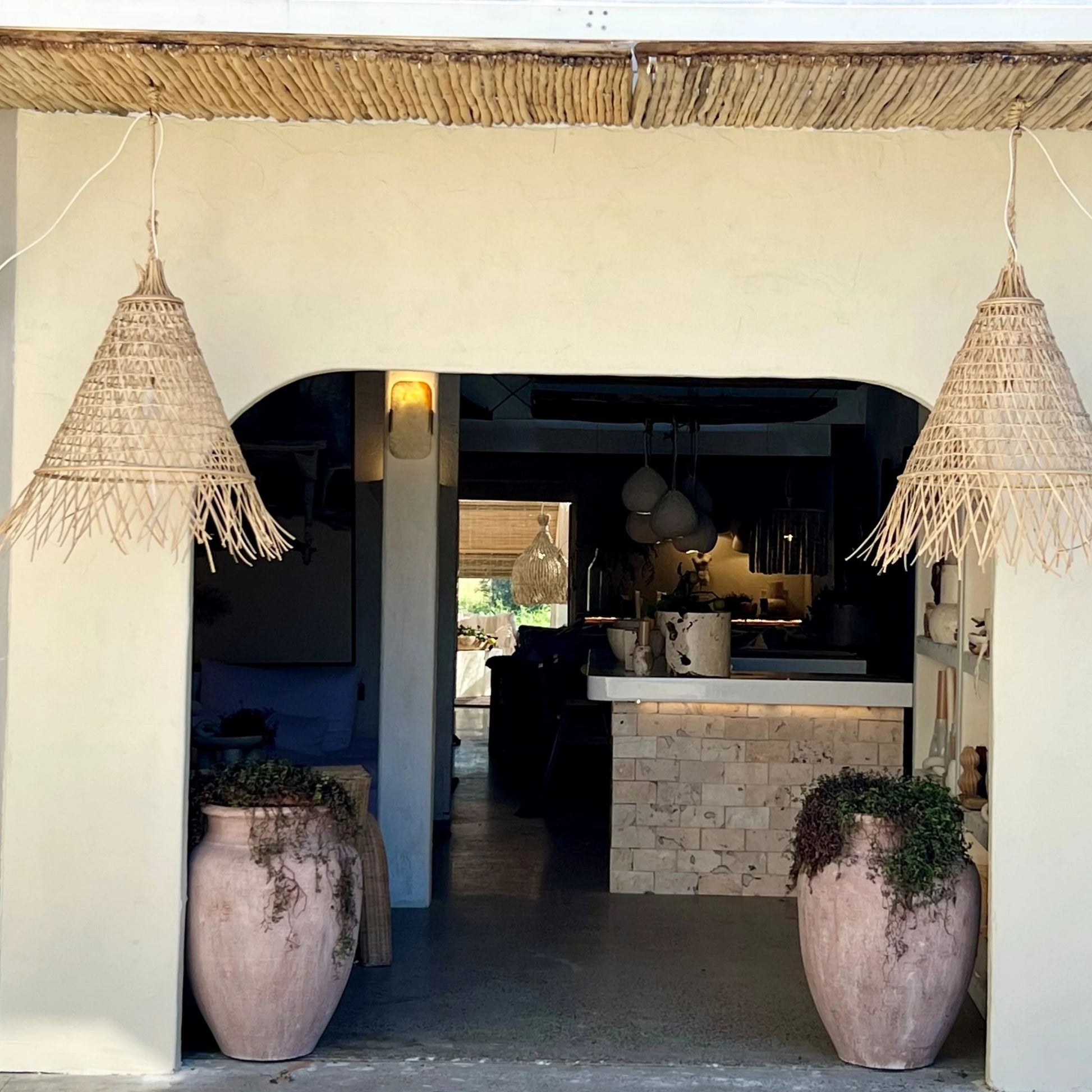 Bakaro Natural Rattan Cone Pendant Light Pendant Light Bisque Interiors