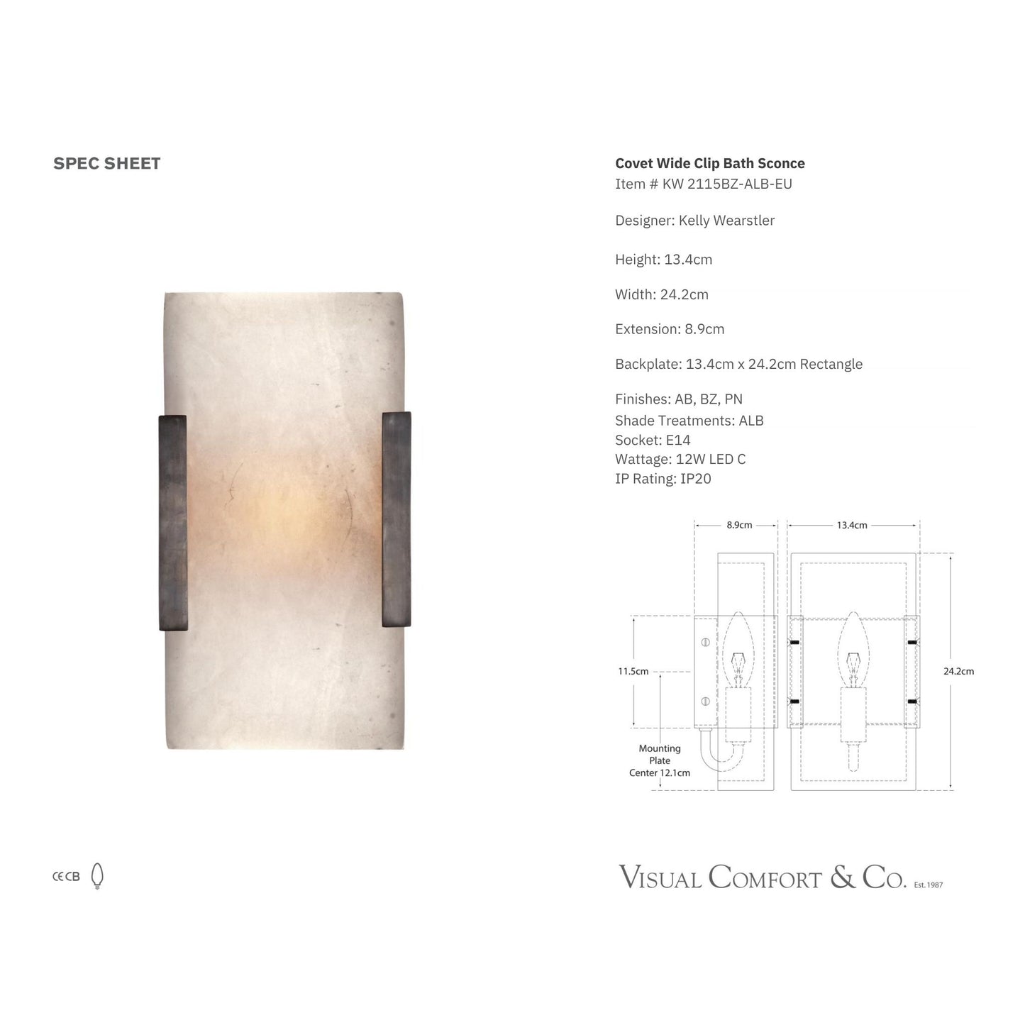 Kelly Wearstler Covet Wide Clip Alabaster Wall Sconce - Bronze Wall Light Bloomingdales Lighting