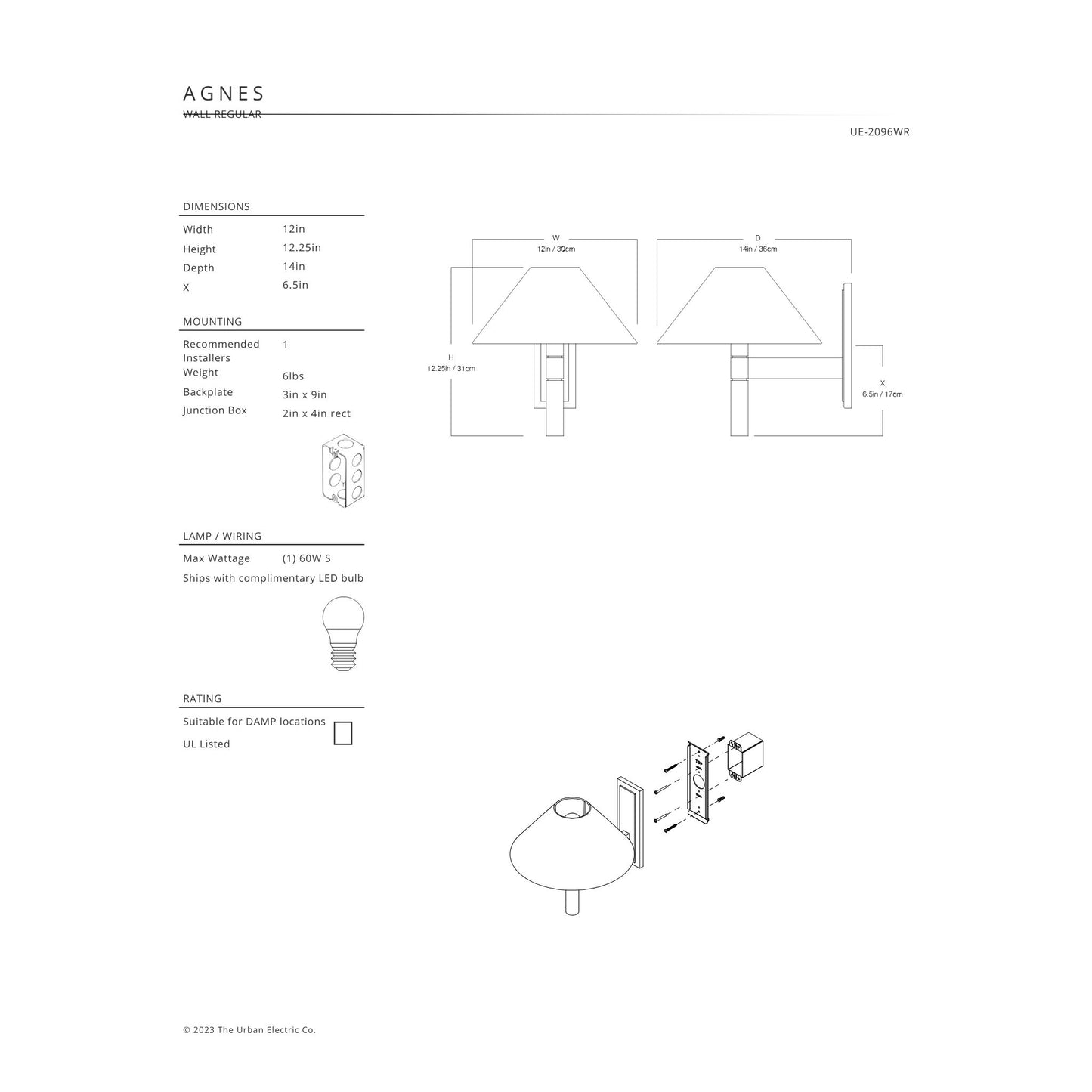 Urban Electric Co. Agnes Linen Wall Light - Blackened Pewter Wall Light Bloomingdales Lighting