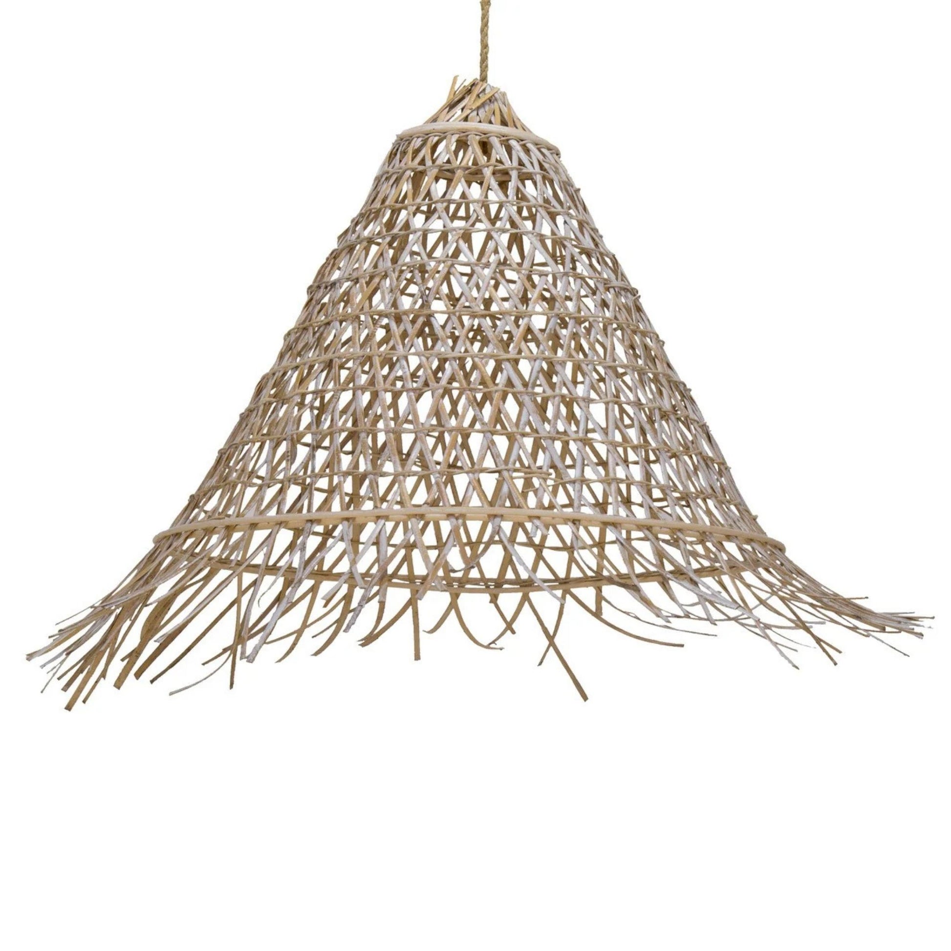 Bakaro White Washed Rattan Cone Pendant Light Pendant Light Bisque Interiors Large
