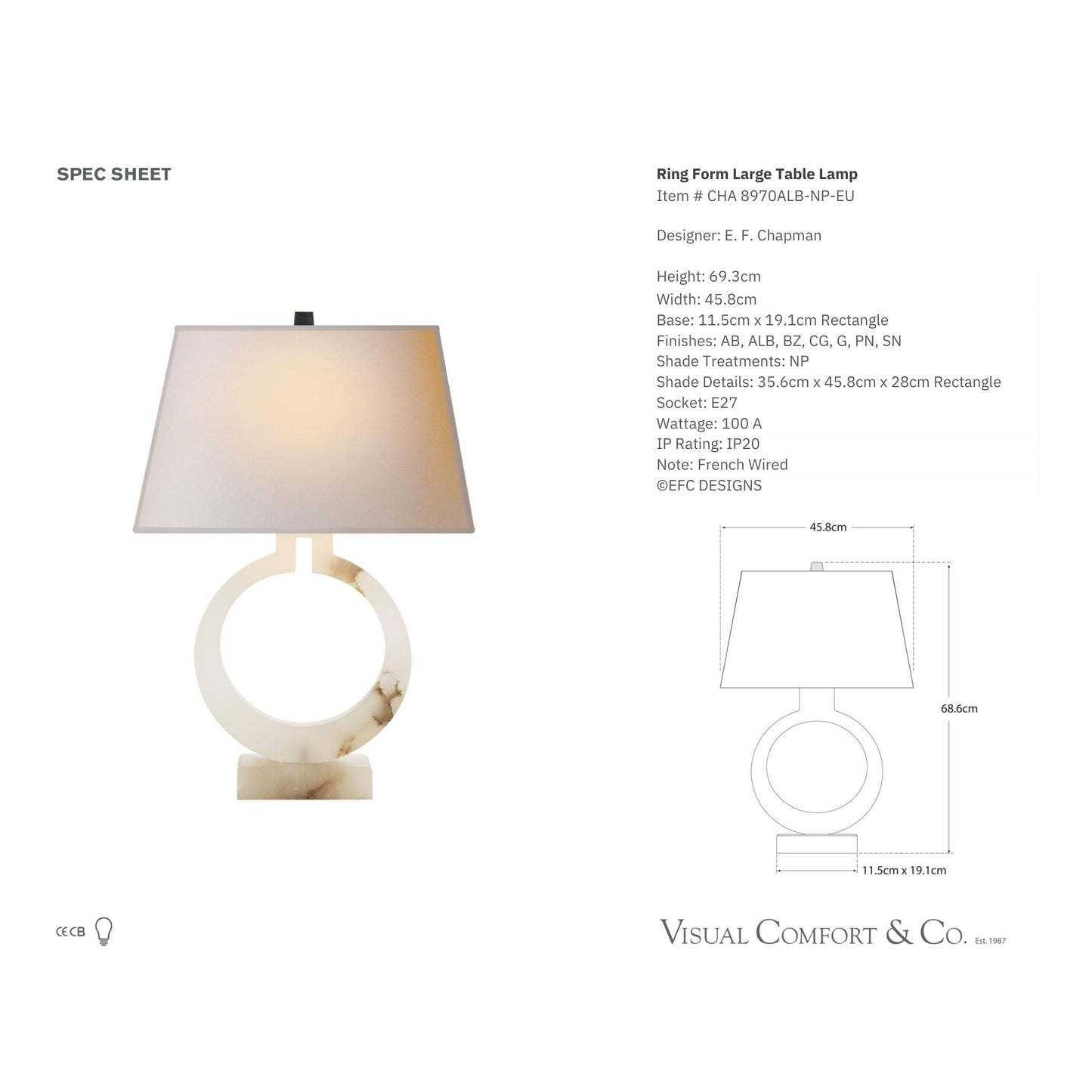 E. F. Chapman Ring Form Large Alabaster Table Lamp Table Lamp Bloomingdales Lighting