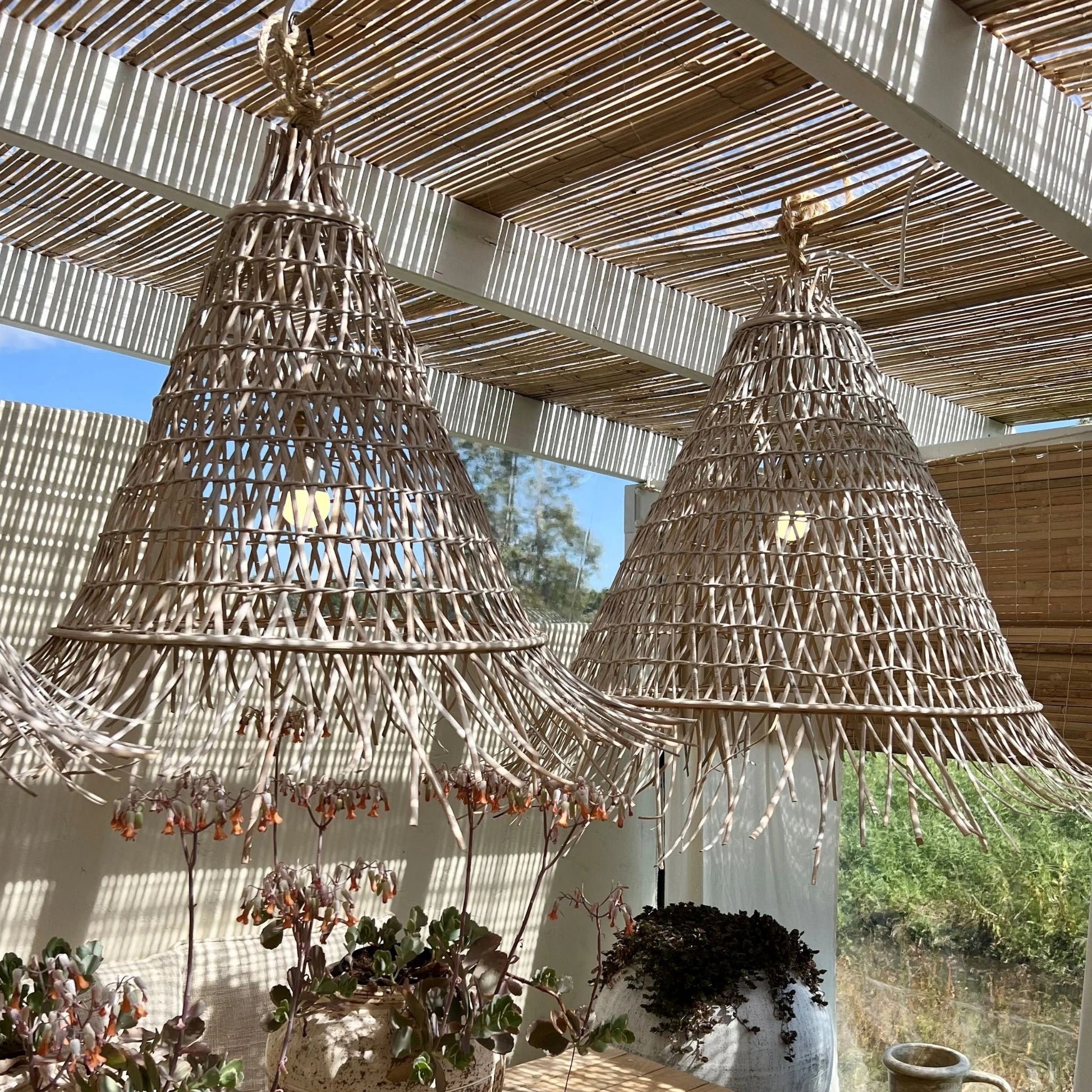 Bakaro White Washed Rattan Cone Pendant Light Pendant Light Bisque Interiors