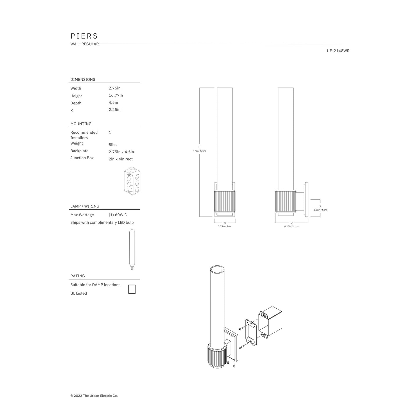 Urban Electric Co. Piers Opal Glass Wall Light - Antique Brass Wall Light Bloomingdales Lighting