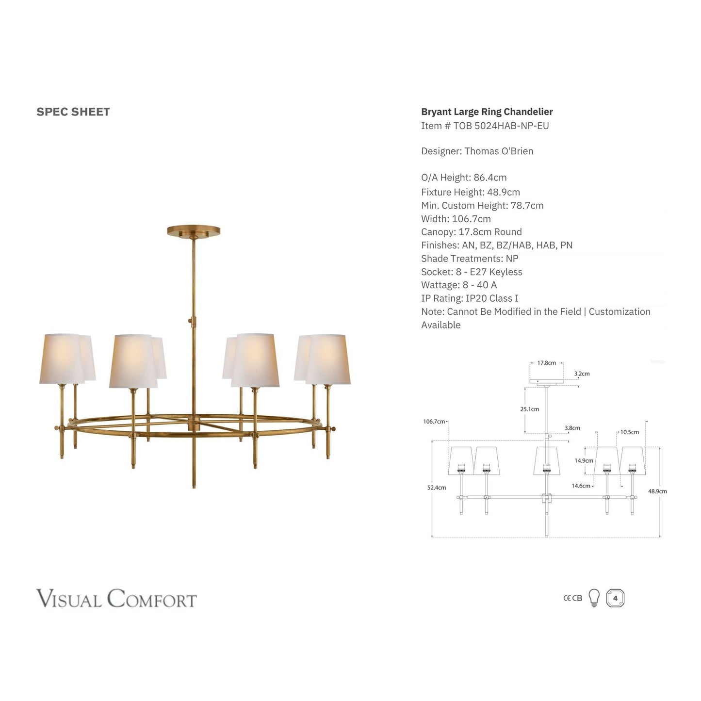 Thomas O'Brien Bryant Large Ring Chandelier - Brass Pendant Light Bloomingdales Lighting