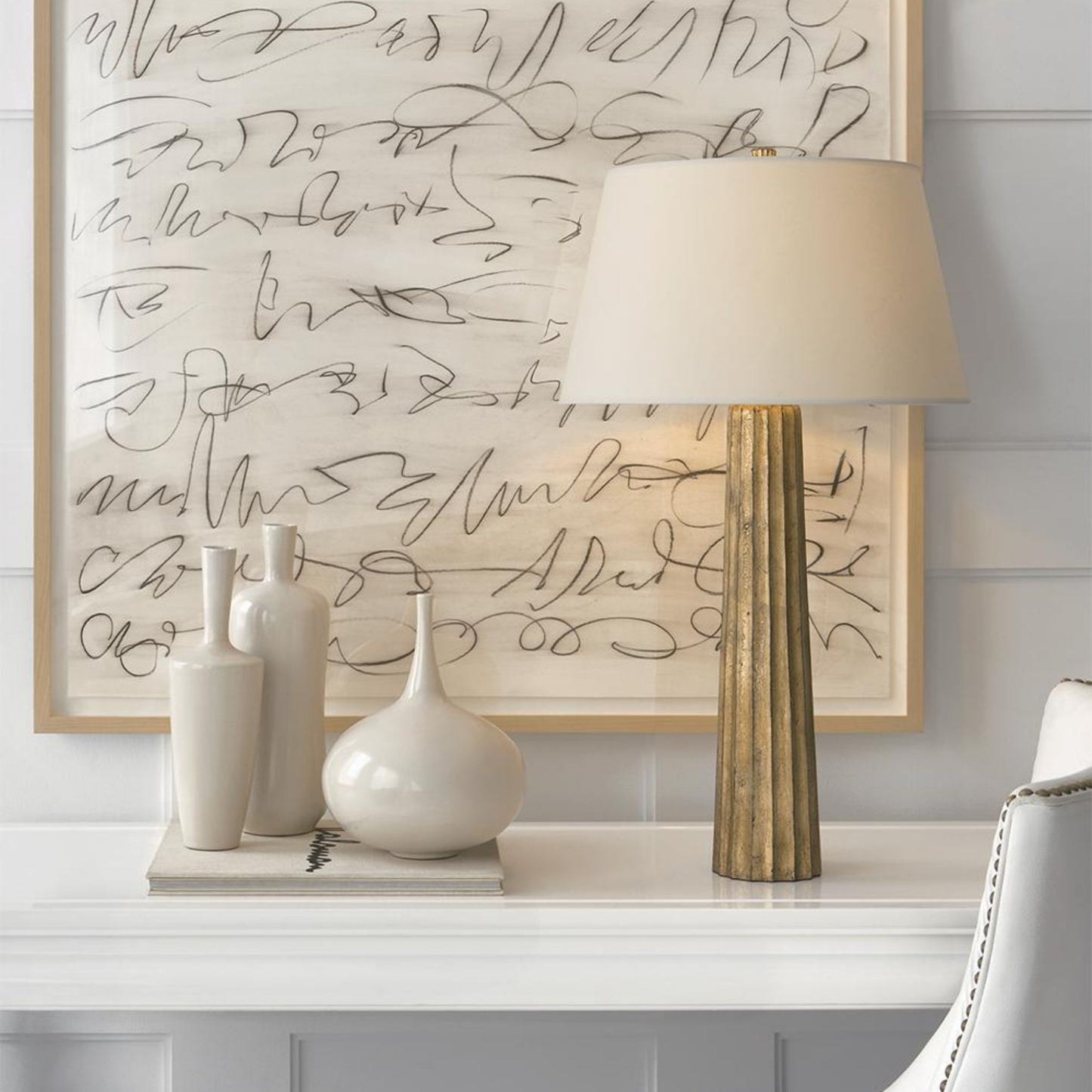 E. F. Chapman Fluted Spire Large Natural Paper Table Lamp - Gilded Iron Table Lamp Bloomingdales Lighting