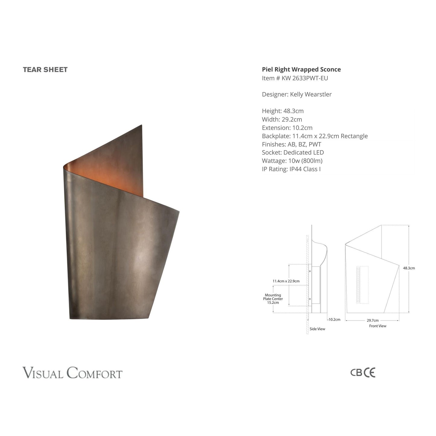 Kelly Wearstler Piel Right Wrapped Wall Sconce - Pewter Wall Light Bloomingdales Lighting