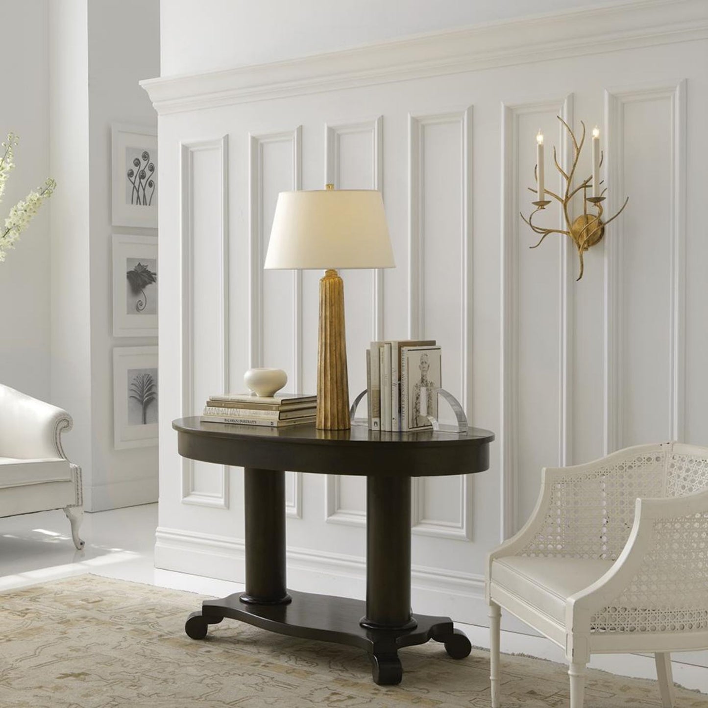 E. F. Chapman Fluted Spire Large Natural Paper Table Lamp - Gilded Iron Table Lamp Bloomingdales Lighting
