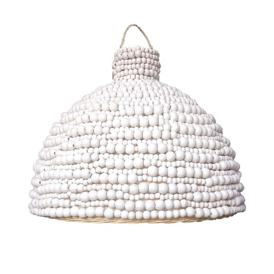 Cahya Wooden Bead Pendant Light Pendant Light Bisque Interiors Large
