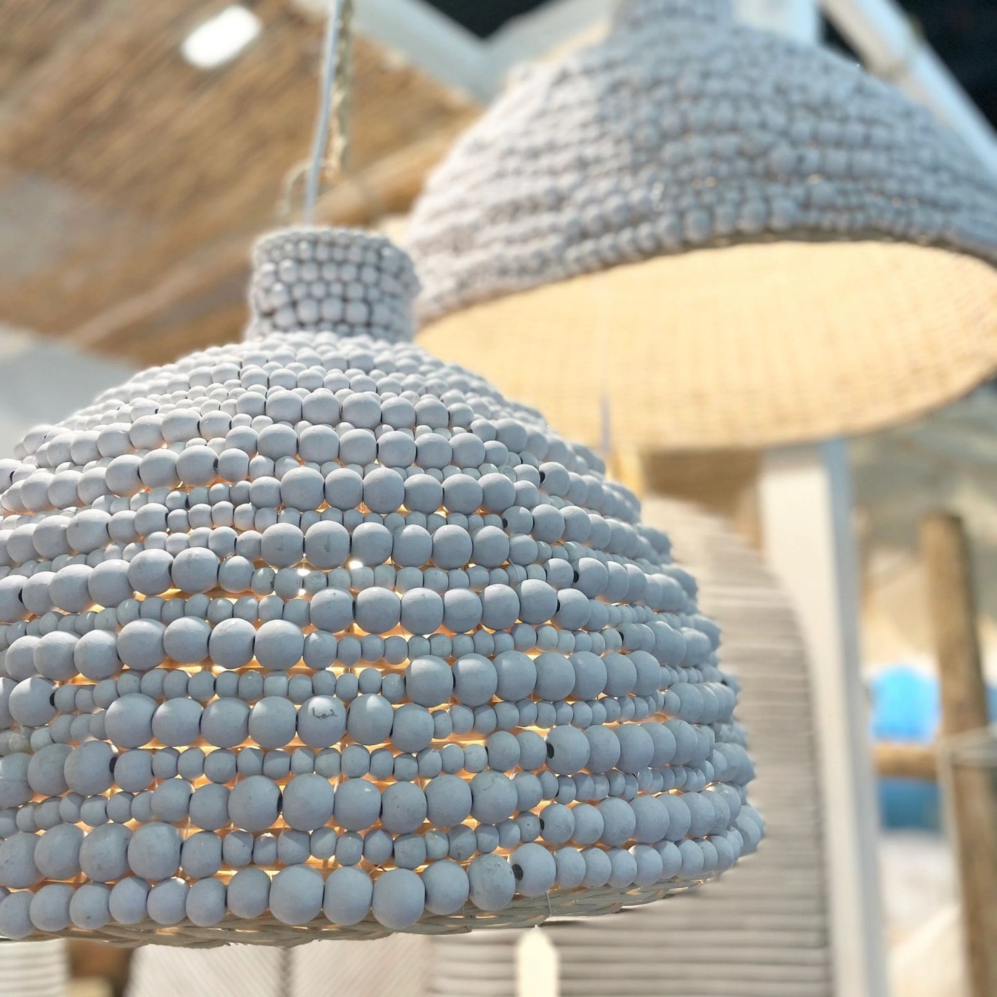 Cahya Wooden Bead Pendant Light Pendant Light Bisque Interiors