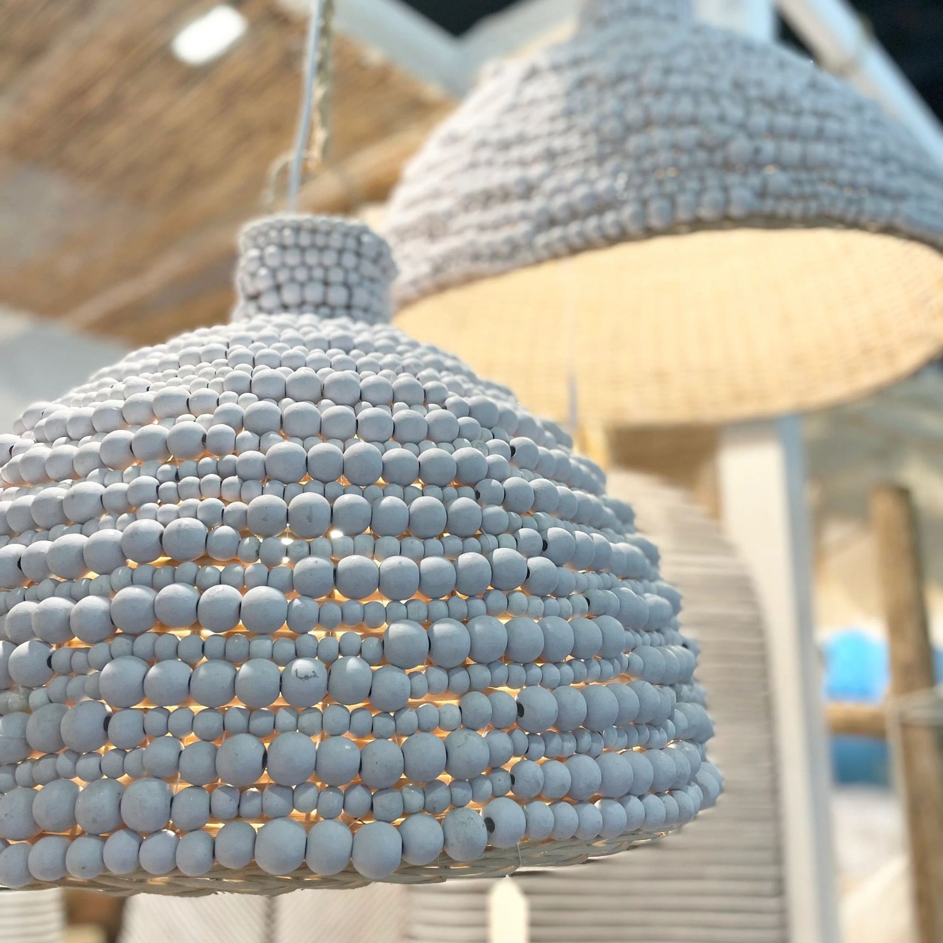 Cahya Wooden Bead Pendant Light Pendant Light Bisque Interiors