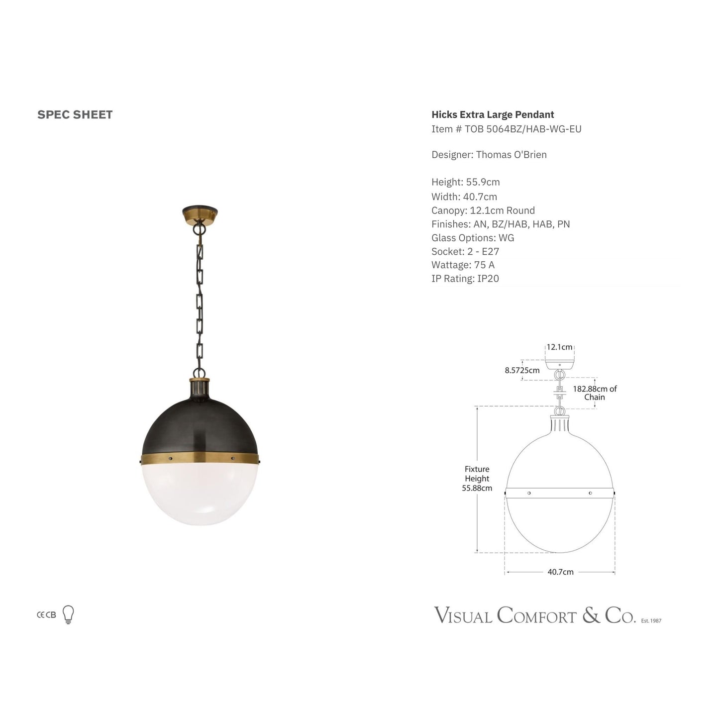 Thomas O'Brien Hicks Extra Large White Glass Pendant Light - Bronze & Brass Pendant Light Bloomingdales Lighting