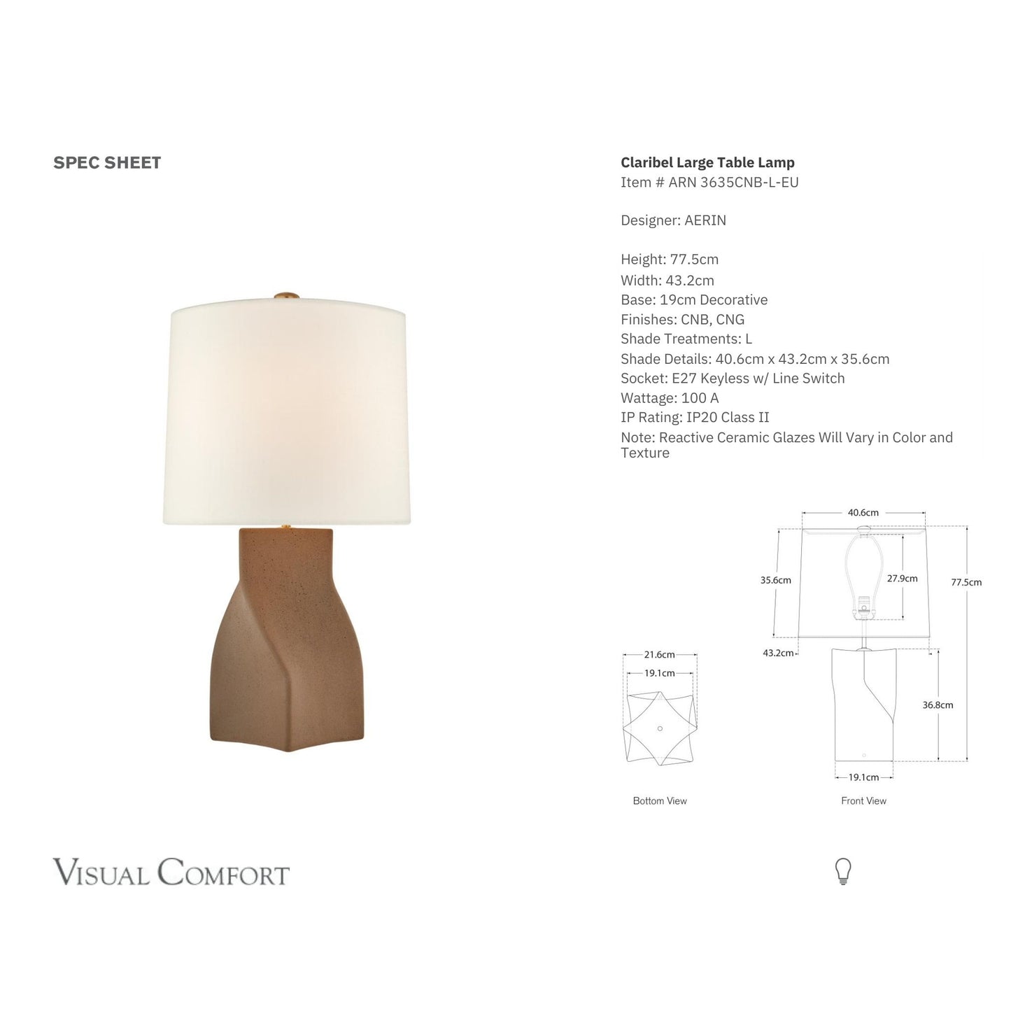 AERIN Claribel Large Twisted Ceramic Table Lamp - Brown Table Lamp Bloomingdales Lighting