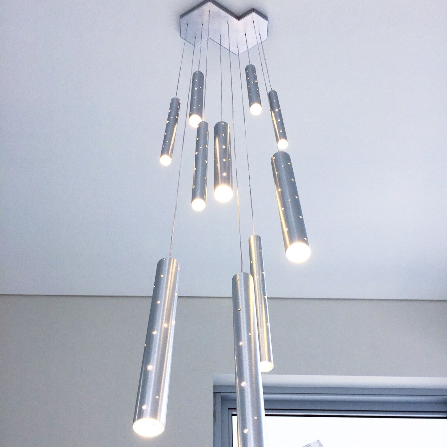 Heavy Rain Multi Drop Pendant Light Pendant Light ILANEL Brushed Silver Cloud