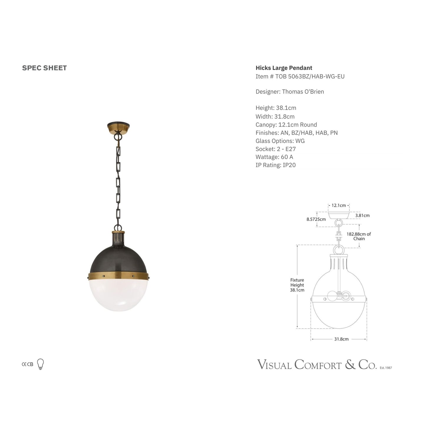 Thomas O'Brien Hicks Large White Glass Pendant Light - Bronze & Brass Pendant Light Bloomingdales Lighting