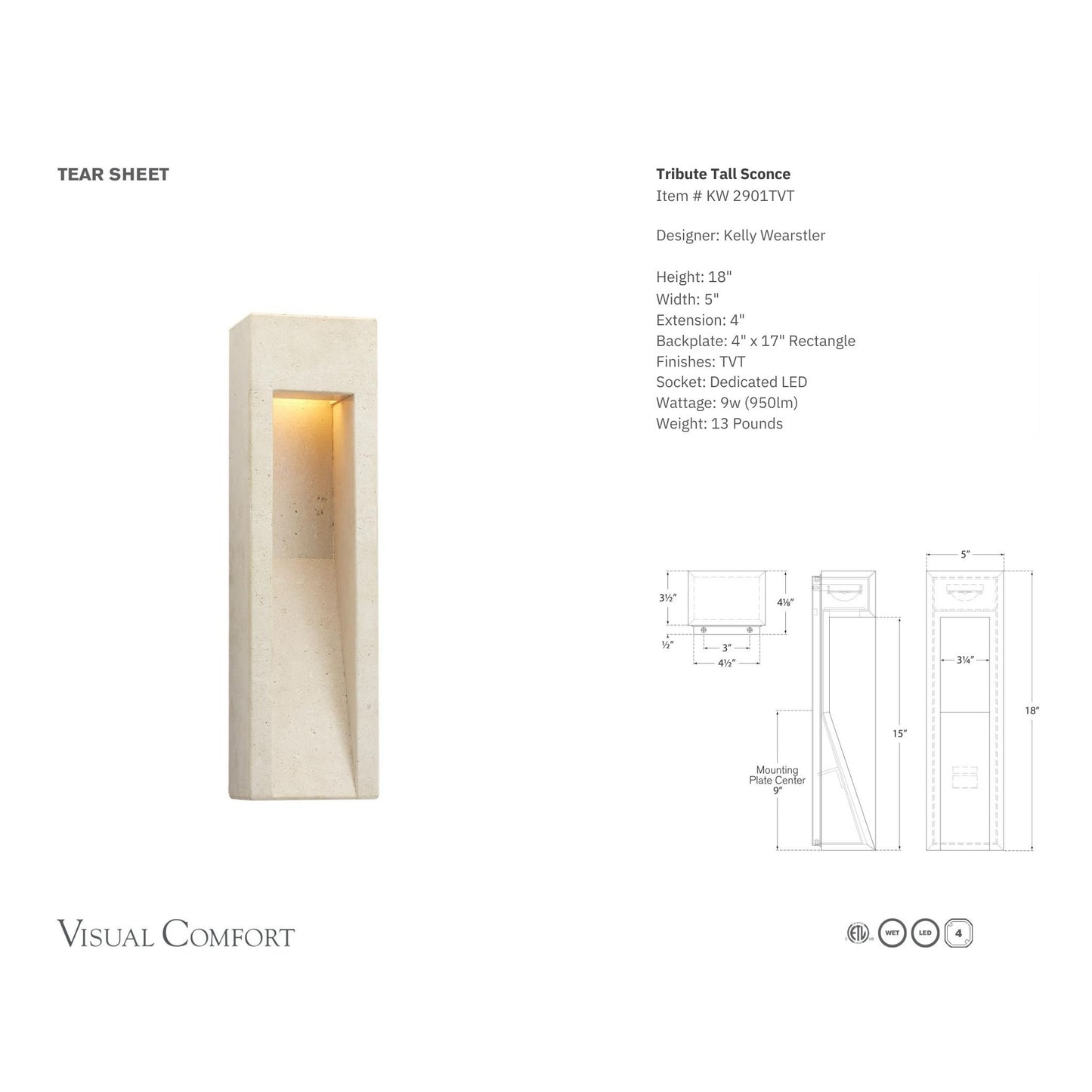 Kelly Wearstler Tribute Tall Wall Sconce - Travertine Wall Light Bloomingdales Lighting