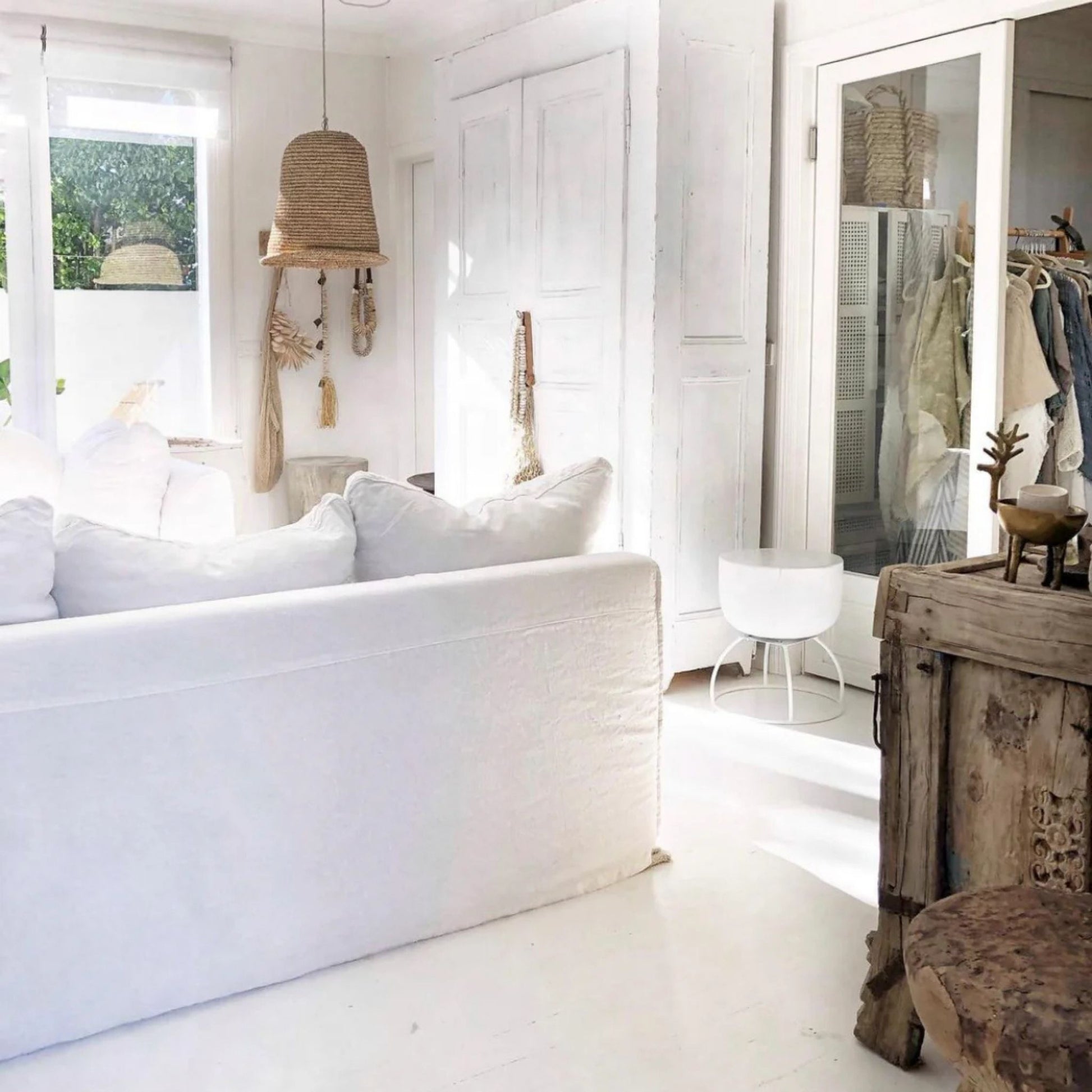 Dian Tall Sisal Dome Pendant Light Pendant Light Bisque Interiors