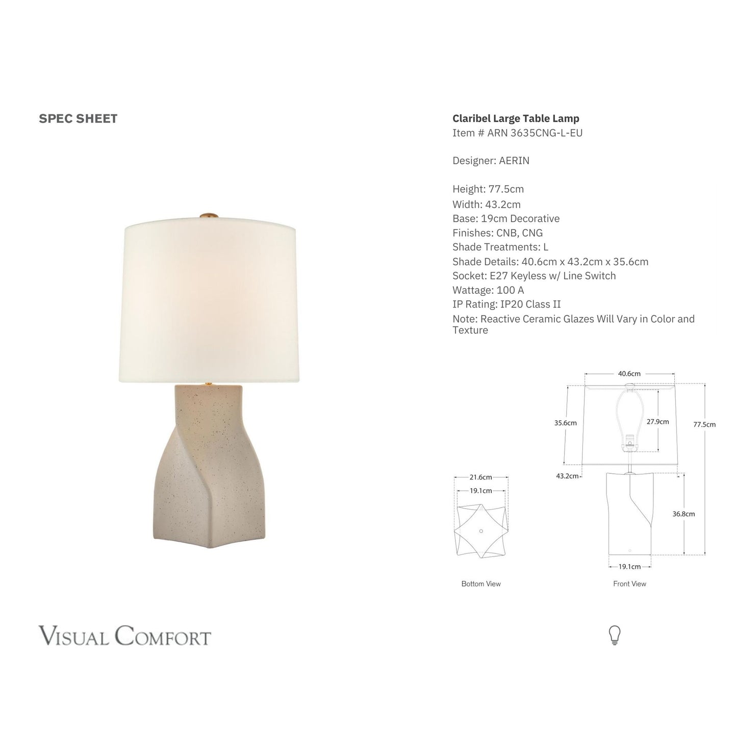 AERIN Claribel Large Twisted Ceramic Table Lamp - Grey Table Lamp Bloomingdales Lighting