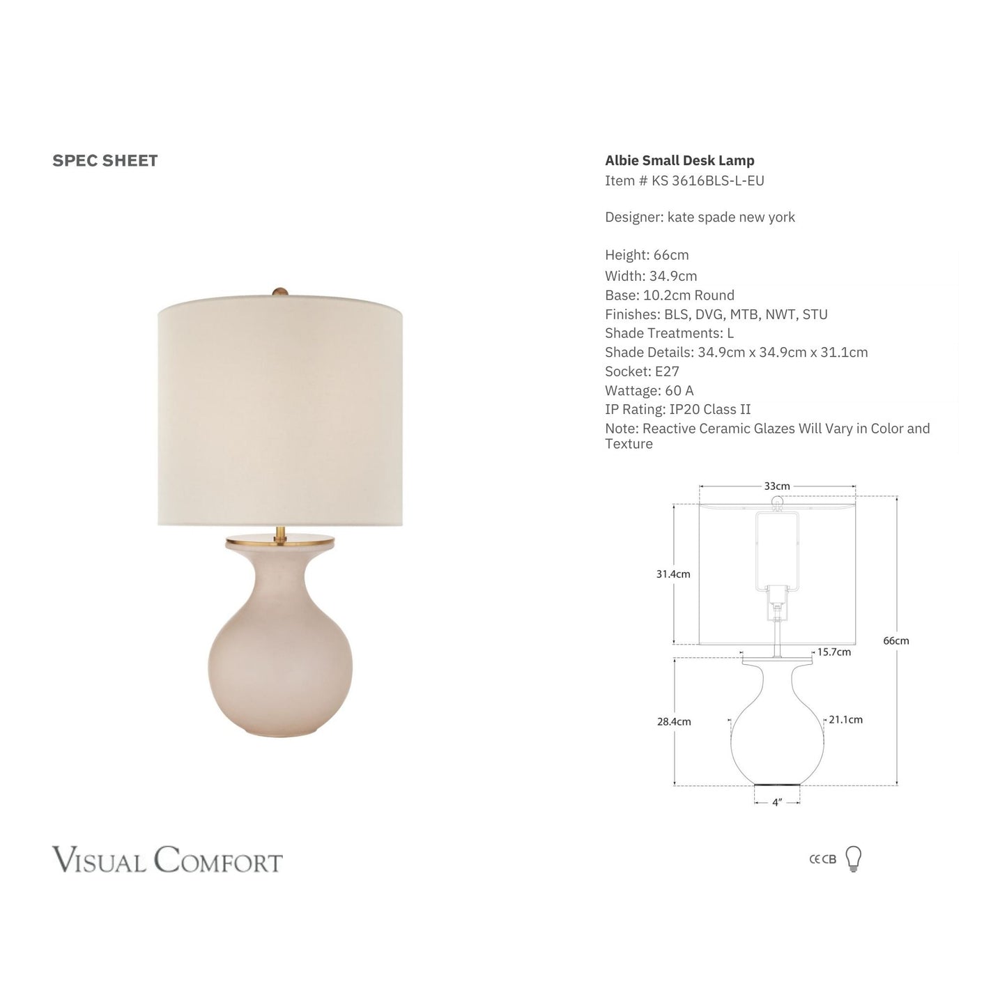 Kate Spade Albie Small Linen Table Lamp - Blush Table Lamp Bloomingdales Lighting