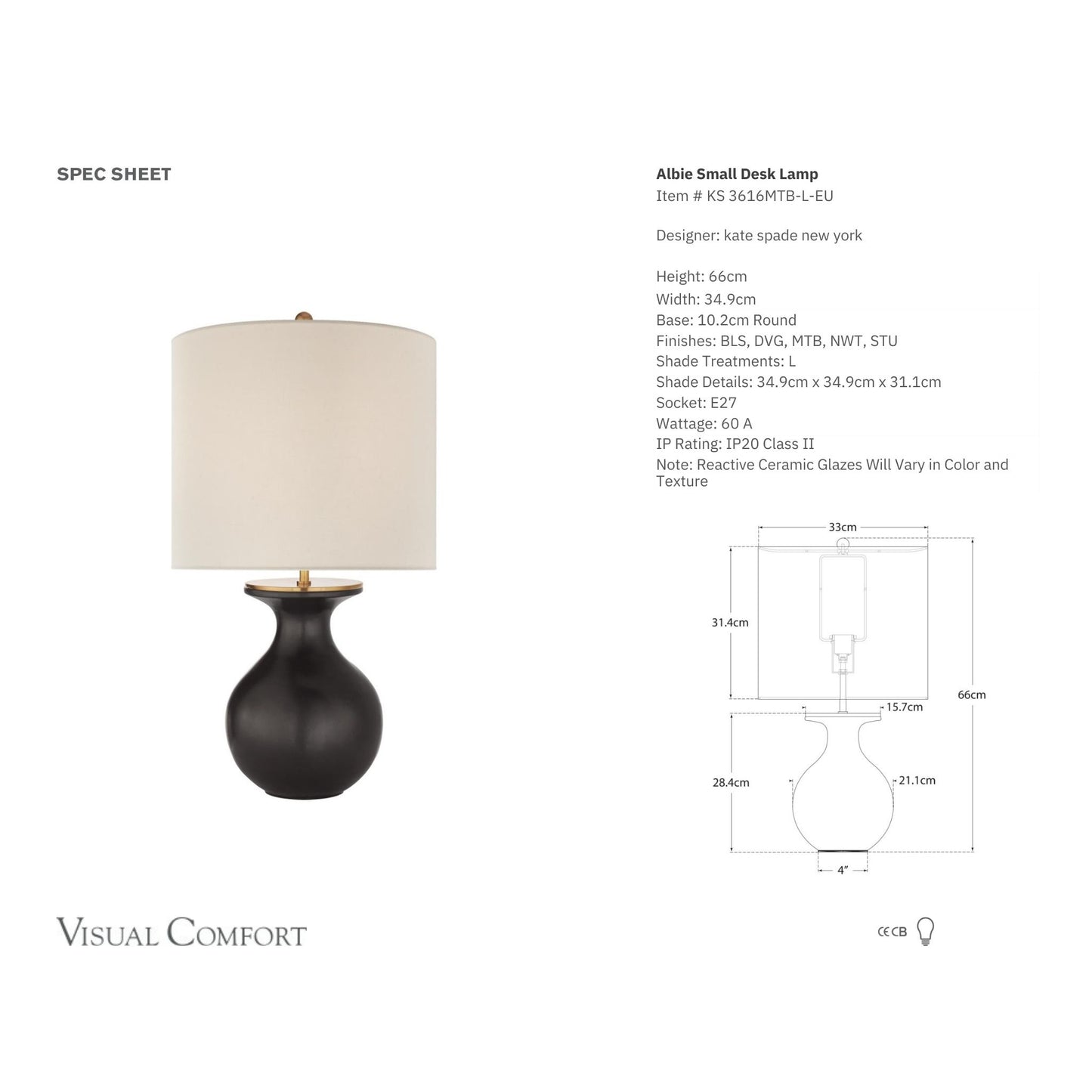 Kate Spade Albie Small Linen Table Lamp - Metallic Black Table Lamp Bloomingdales Lighting