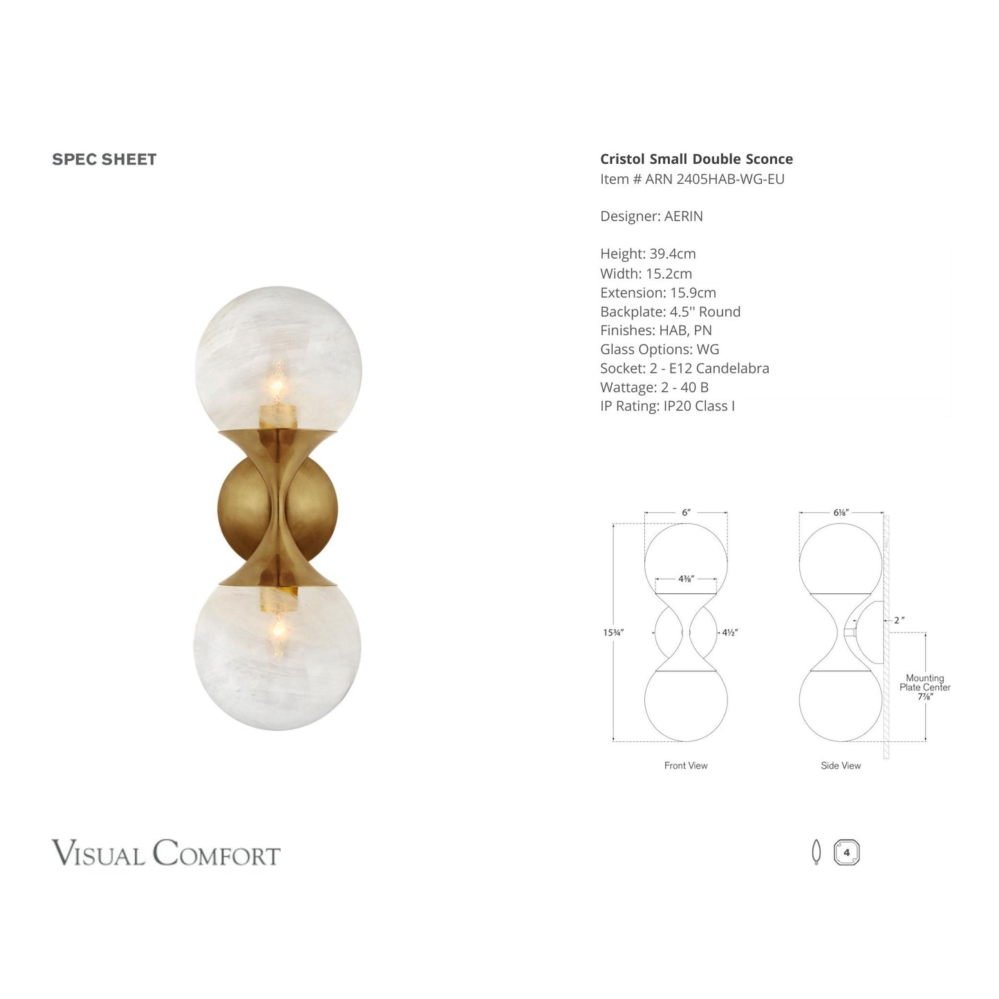 AERIN Cristol Small Double Glass Wall Sconce - Brass Wall Light Bloomingdales Lighting