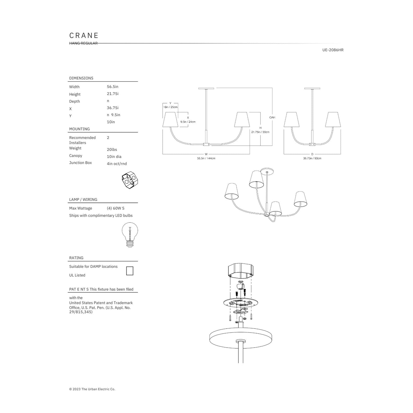 Urban Electric Co. Crane Hang Bronze Chandelier Pendant Light Bloomingdales Lighting