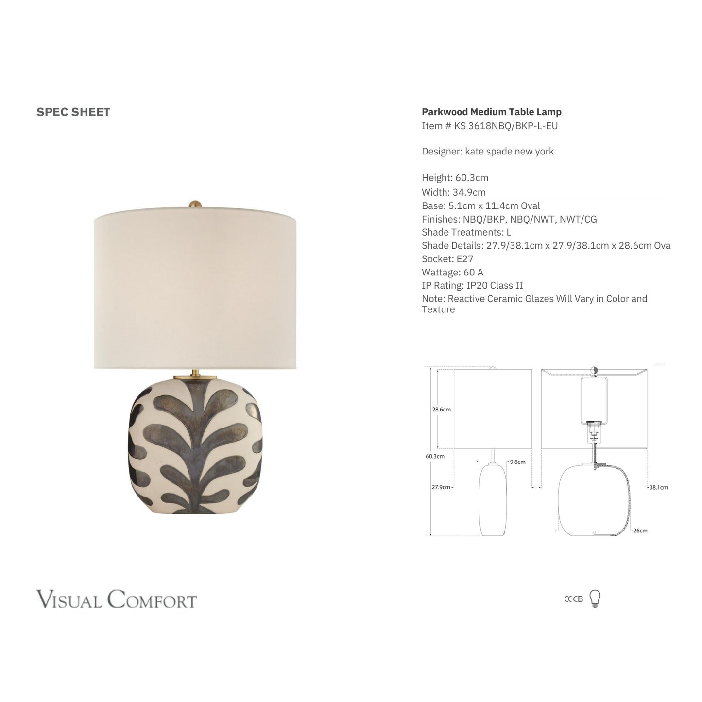 Kate Spade Parkwood Medium Natural Bisque Table Lamp - Black Table Lamp Bloomingdales Lighting