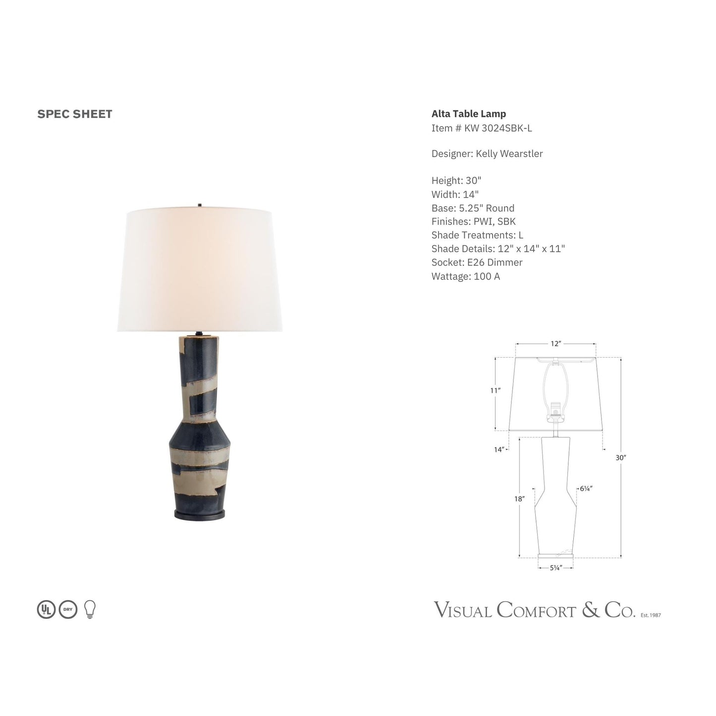 Kelly Wearstler Alta Geometric Table Lamp - Blue and Black Table Lamp Bloomingdales Lighting