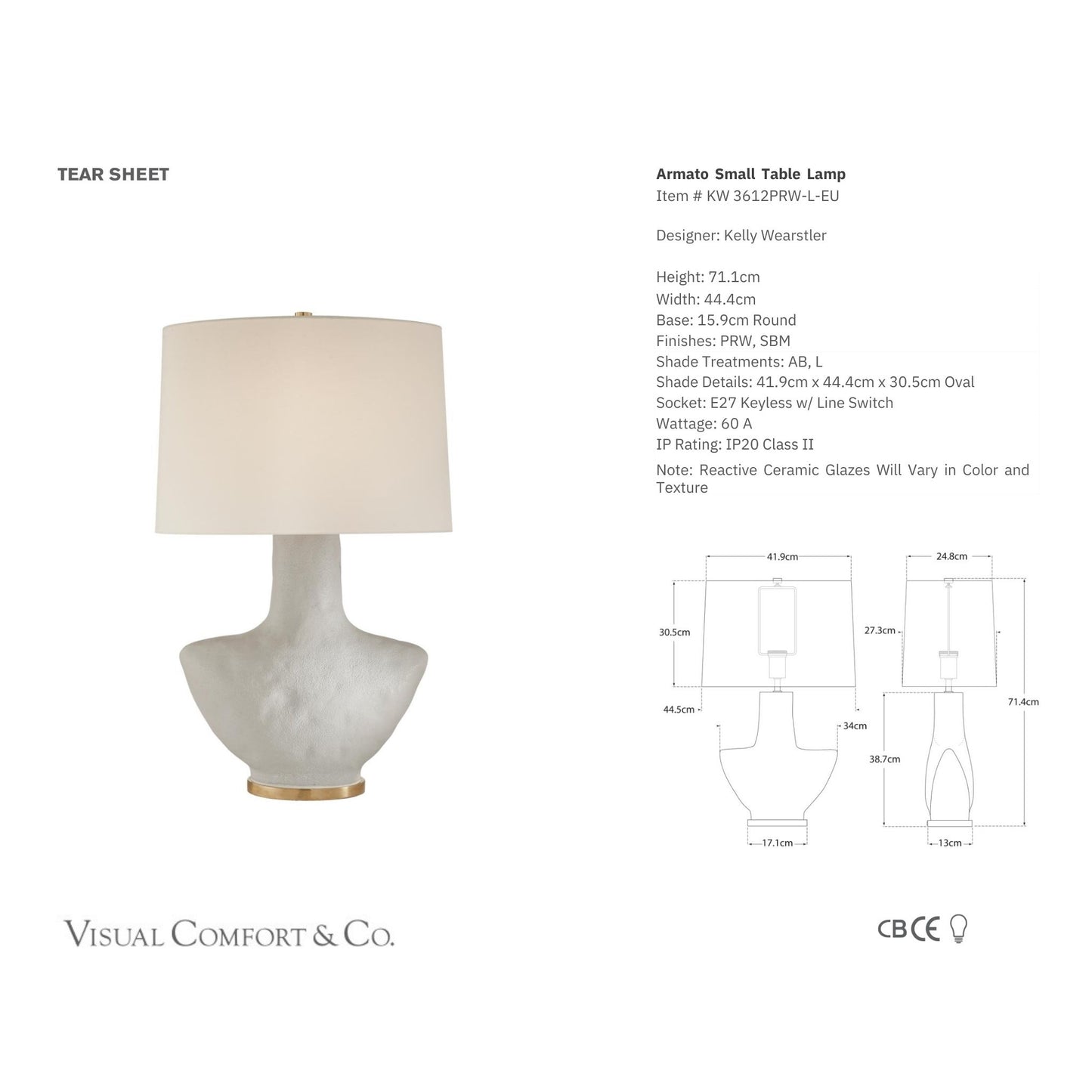 Kelly Wearstler Armato Ceramic Table Lamp - White Table Lamp Bloomingdales Lighting