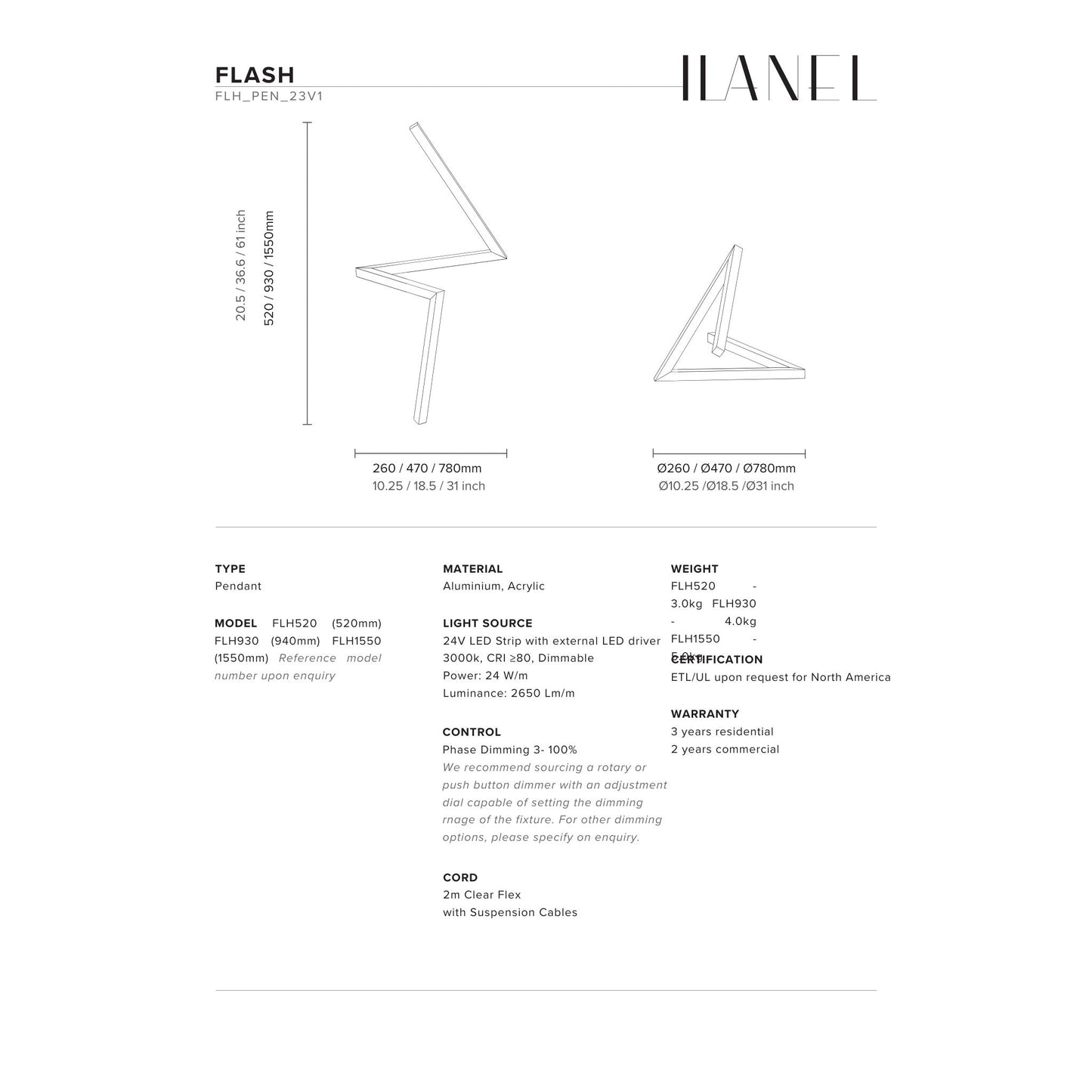 Flash Sculptural Pendant Light Pendant Light ILANEL