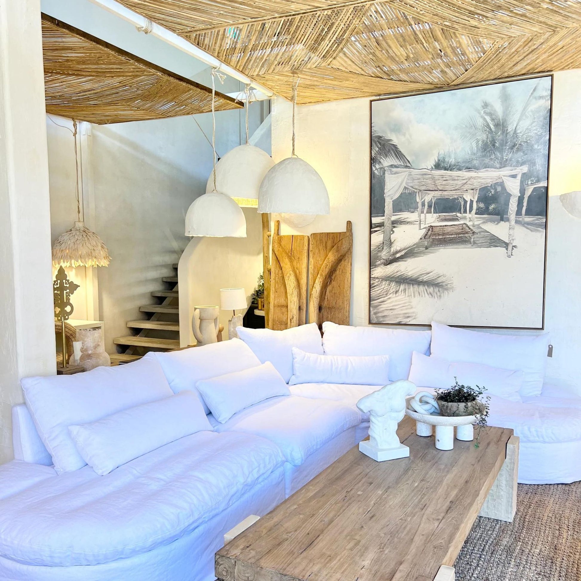 Chinara Large Clay Dome Pendant Light Pendant Light Bisque Interiors