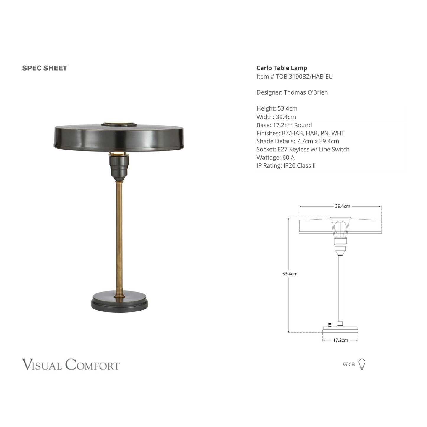 Thomas O'Brien Carlo Downlight Table Lamp - Bronze and Brass Table Lamp Bloomingdales Lighting